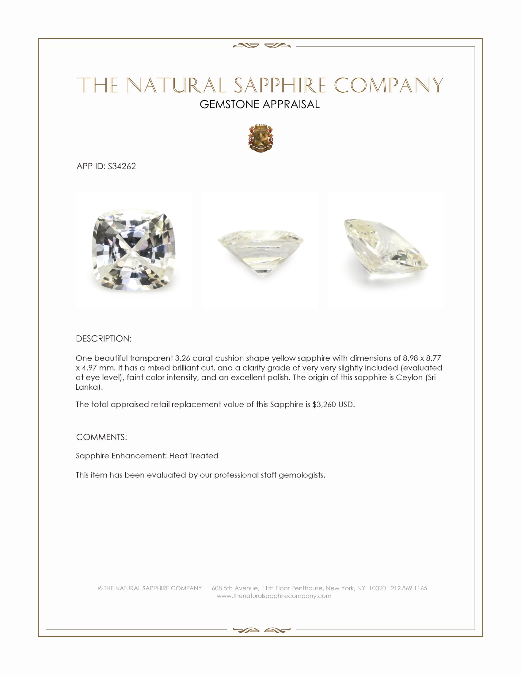 3.26 Ct. Yellow Sapphire from Ceylon (Sri Lanka)