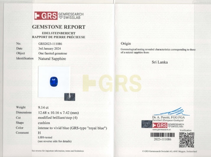 9.14 Ct. Blue Sapphire from Ceylon (Sri Lanka)