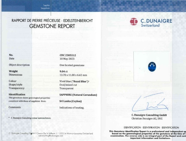 9.04 Ct. Blue Sapphire from Ceylon (Sri Lanka)
