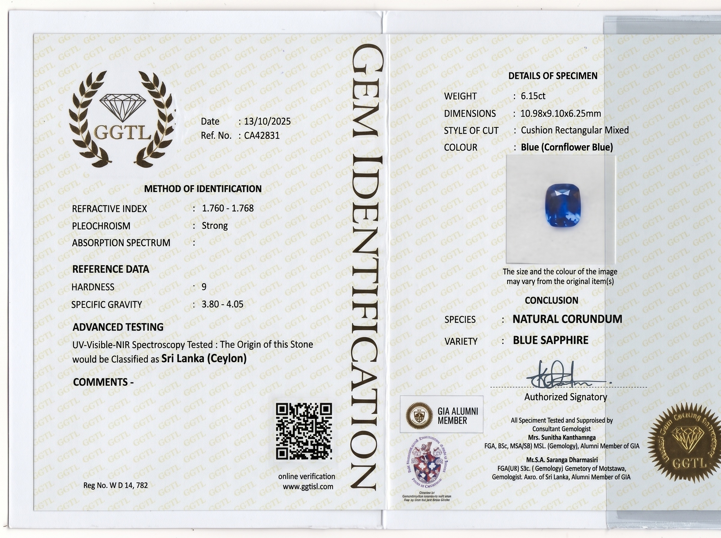 6.15 Ct. Blue Sapphire from Ceylon (Sri Lanka)