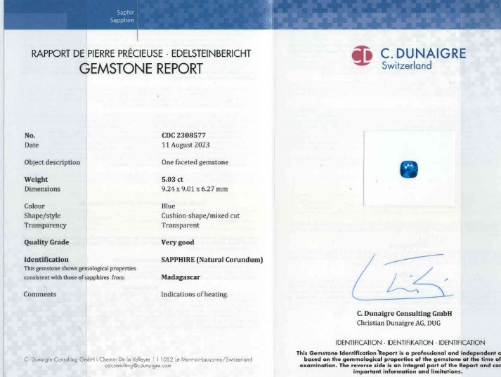 5.03 Ct. Blue Sapphire from Madagascar