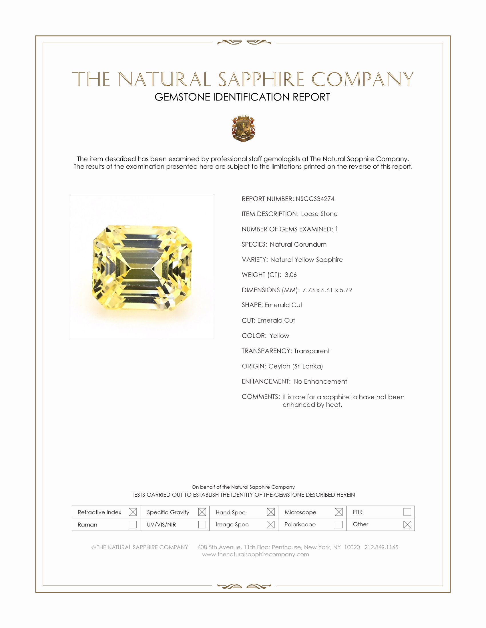 3.06 Ct. Yellow Sapphire from Ceylon (Sri Lanka)
