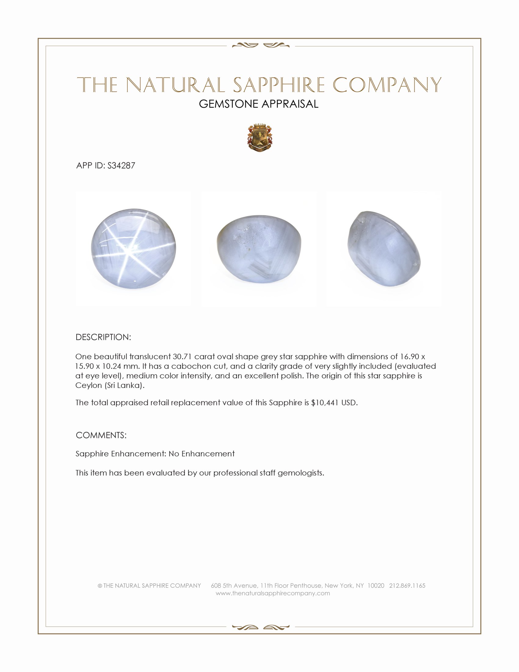 30.71 Ct. Grey Star Sapphire from Ceylon (Sri Lanka)