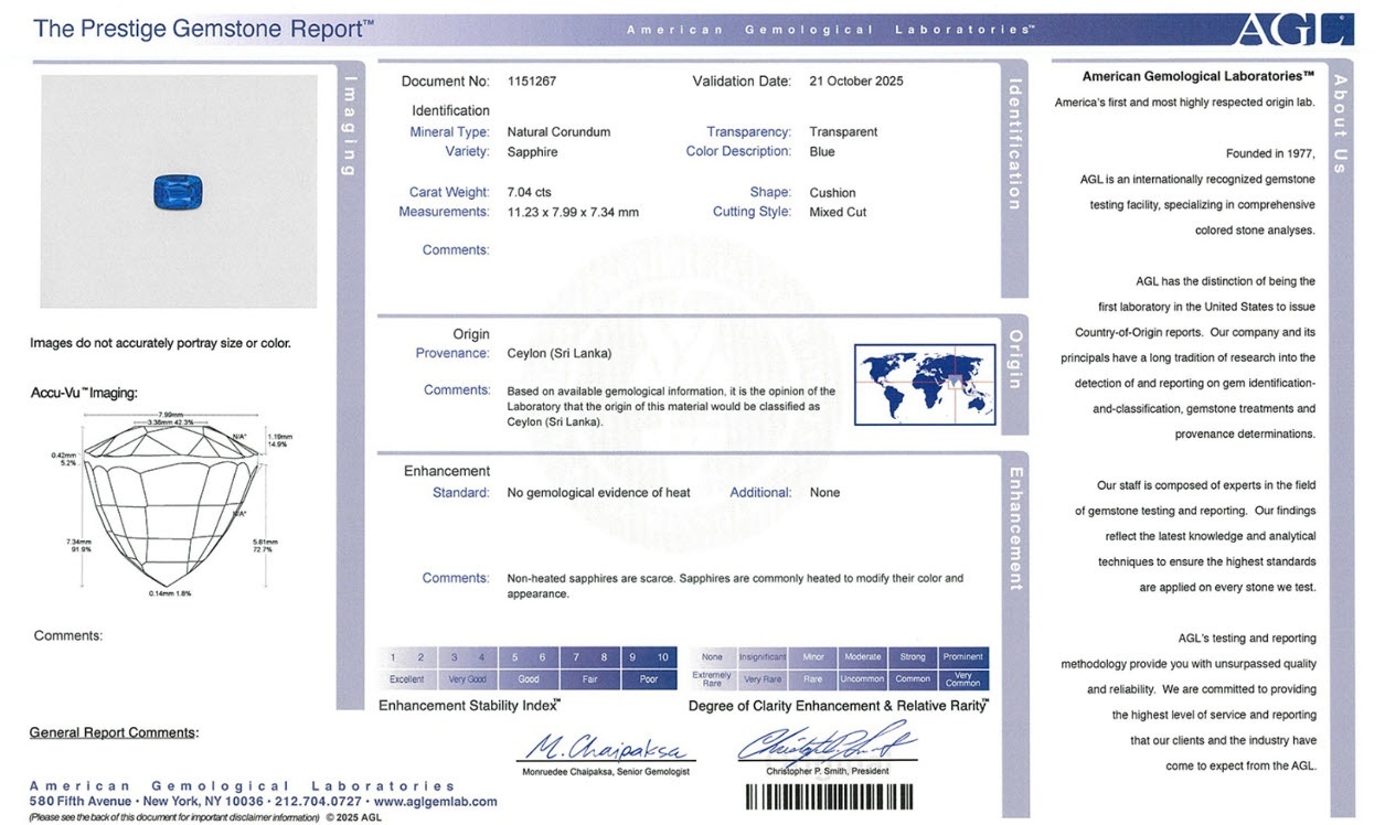 7.04 Ct. Blue Sapphire from Ceylon (Sri Lanka)
