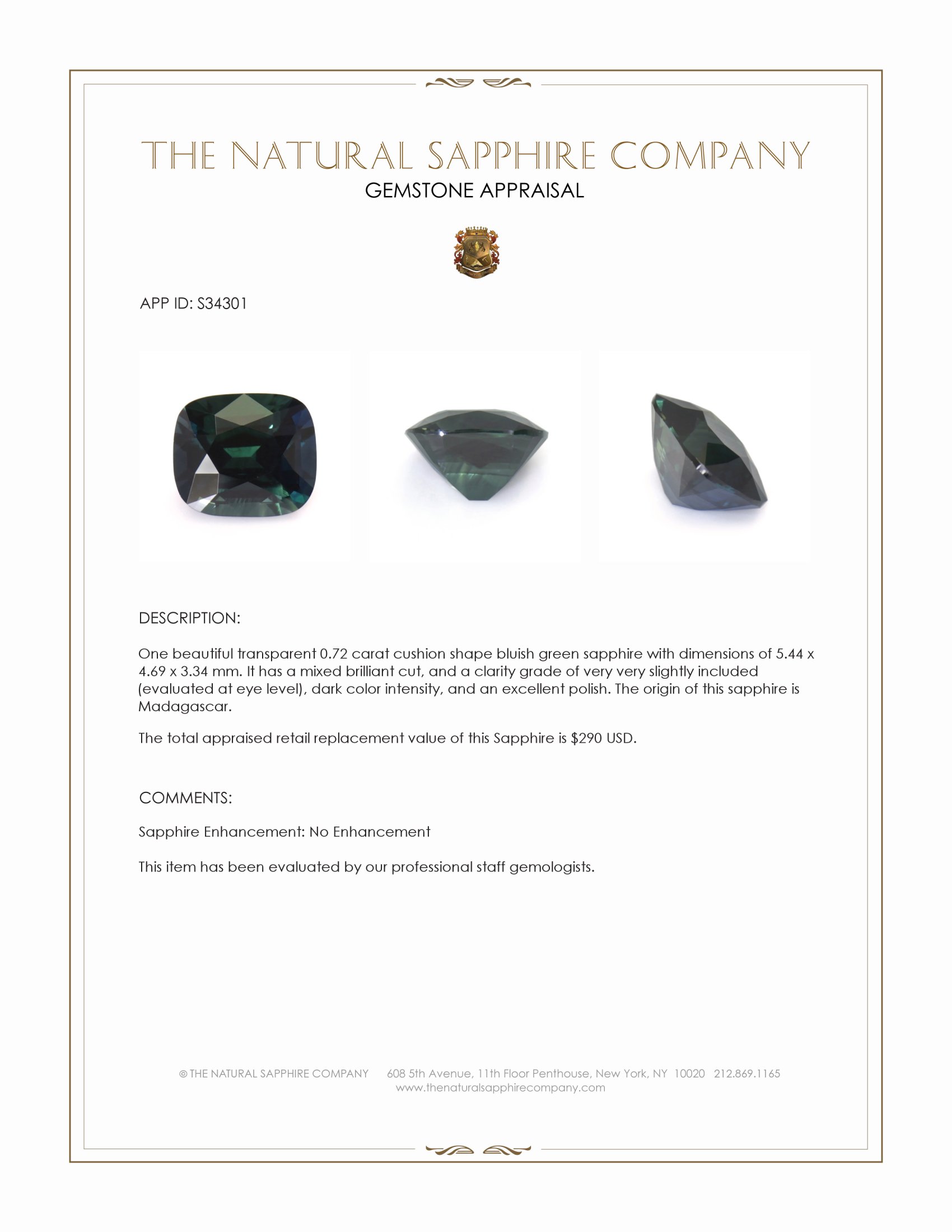 0.72 Ct. Bluish Green Sapphire from Madagascar