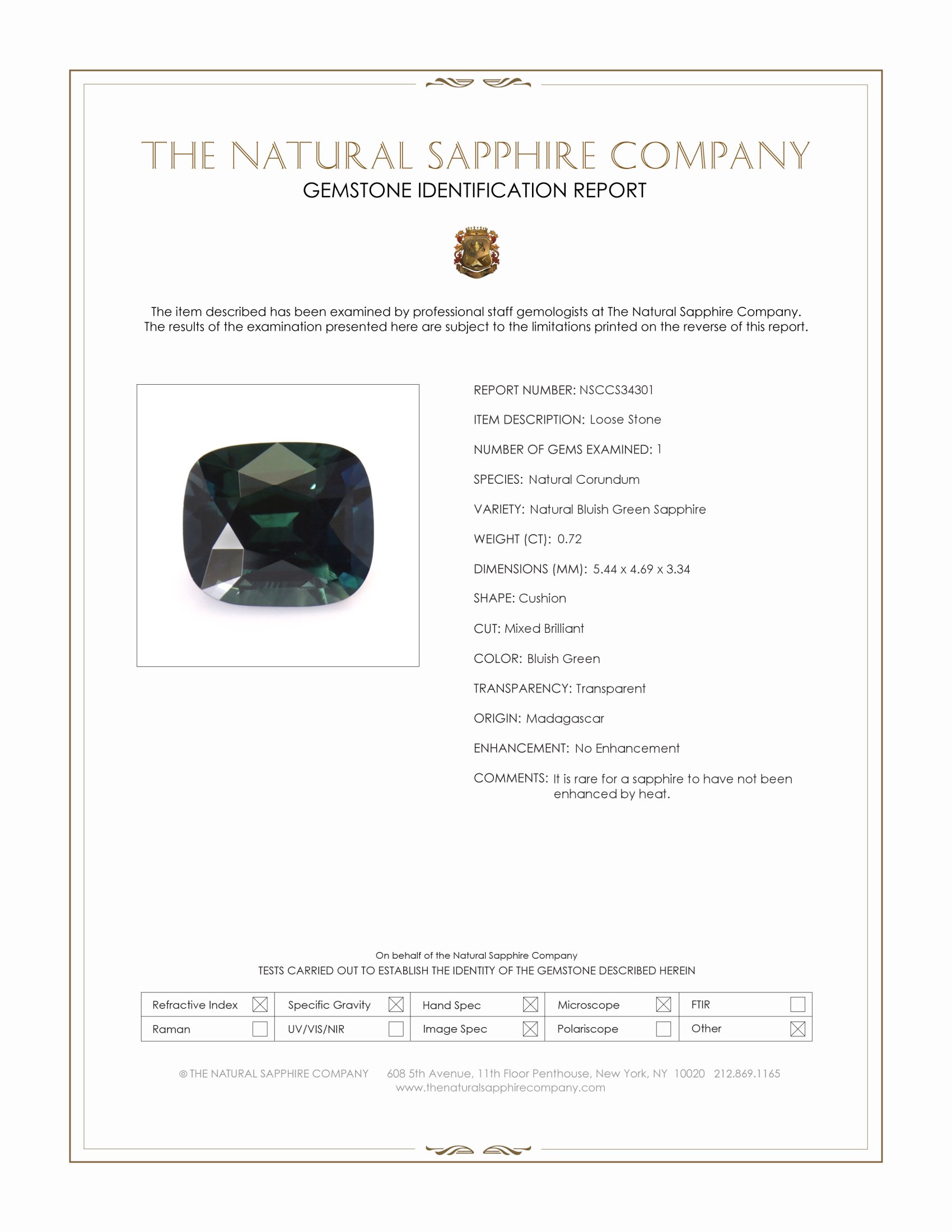 0.72 Ct. Bluish Green Sapphire from Madagascar