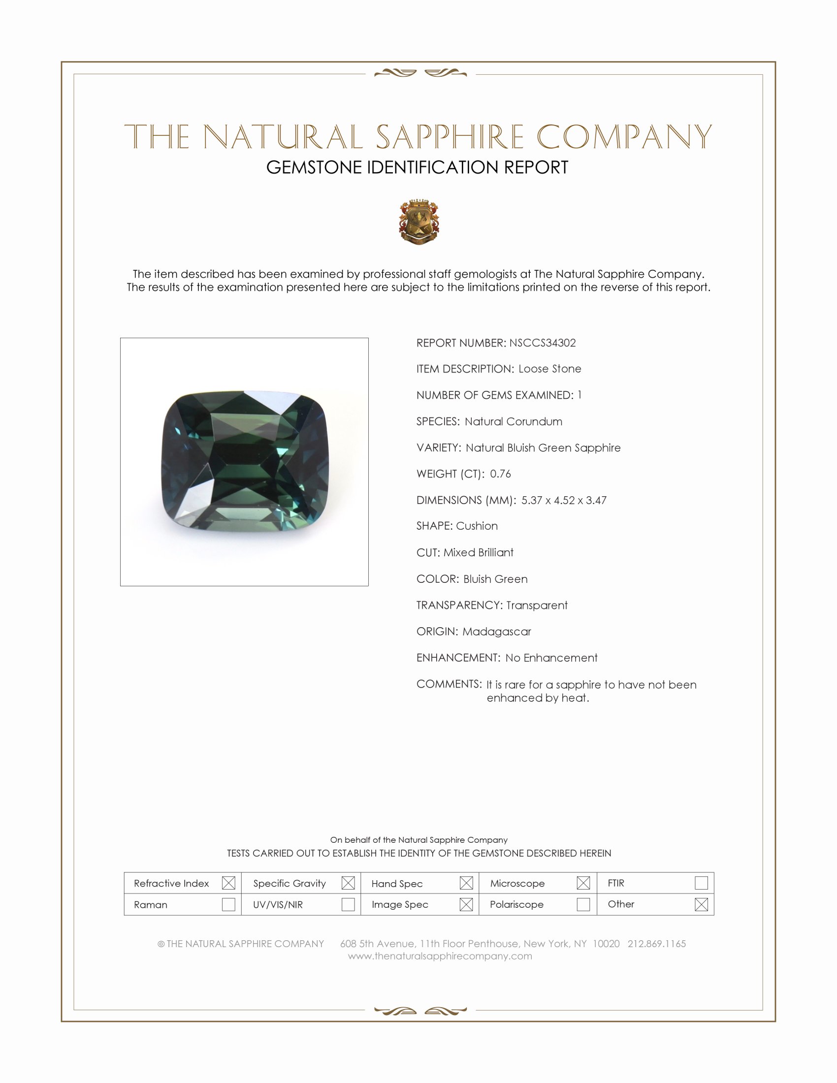 0.76 Ct. Bluish Green Sapphire from Madagascar