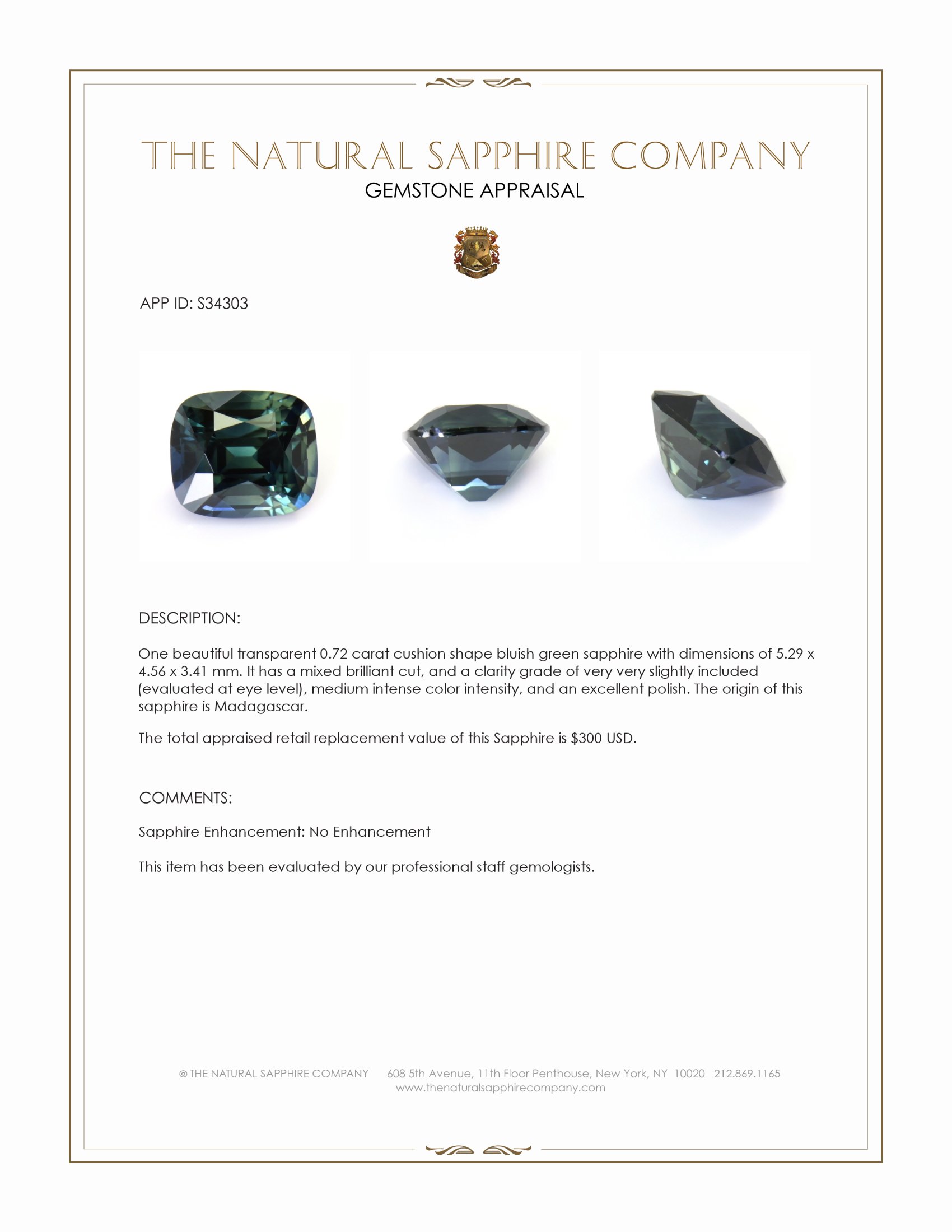0.72 Ct. Bluish Green Sapphire from Madagascar