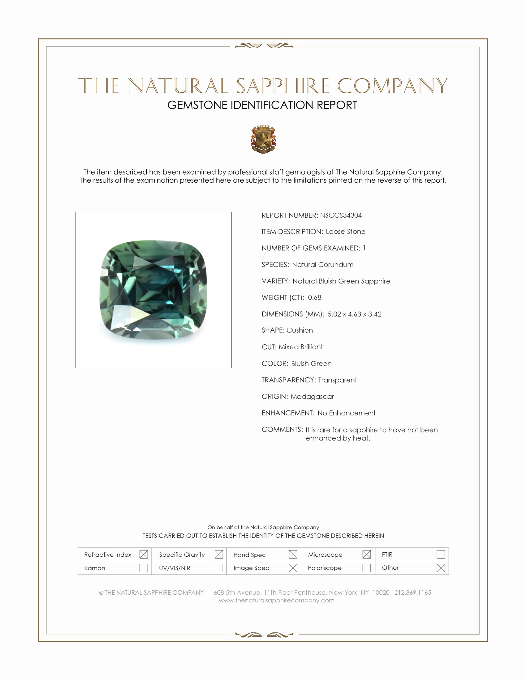 0.68 Ct. Bluish Green Sapphire from Madagascar