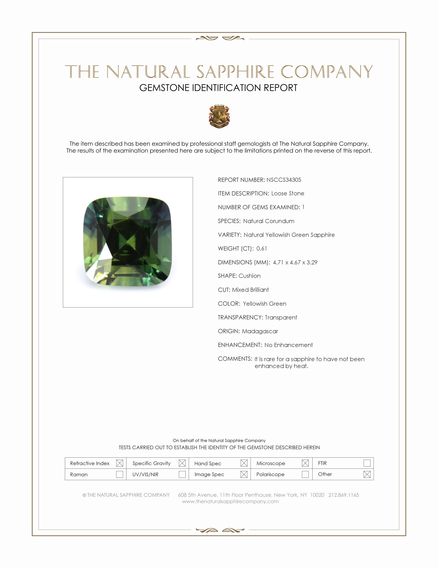 0.61 Ct. Yellowish Green Sapphire from Madagascar