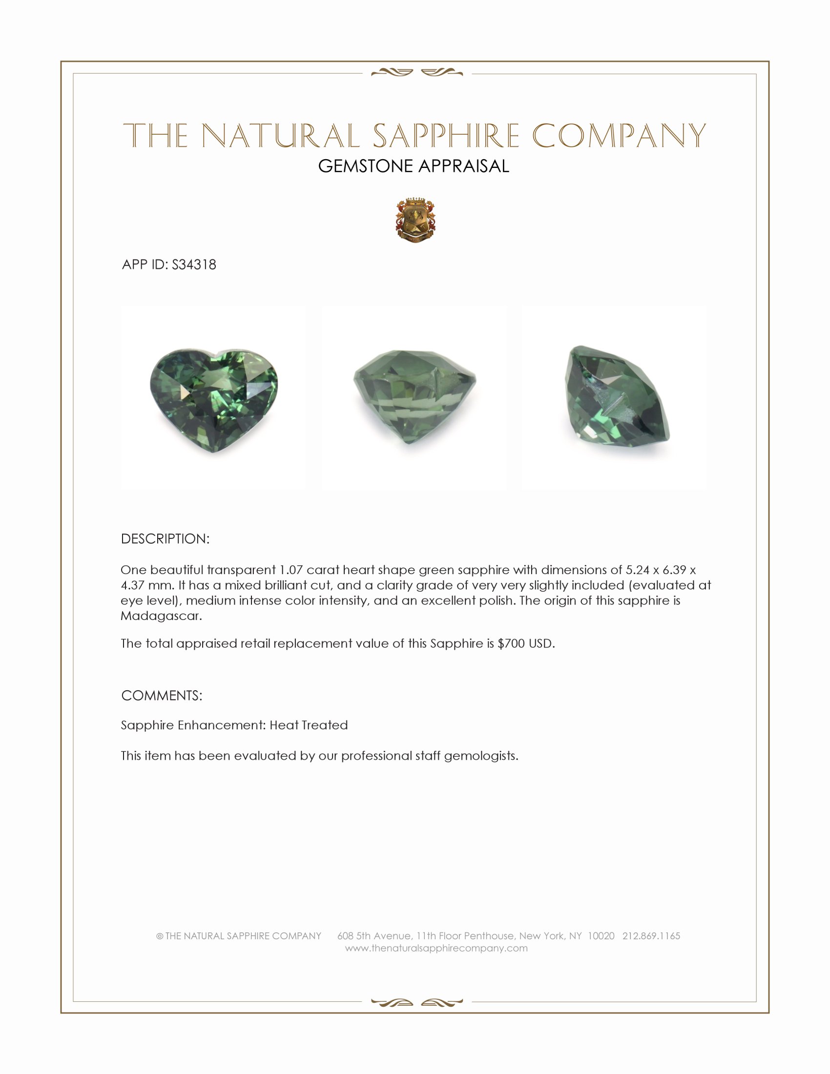 1.07 Ct. Green Sapphire from Madagascar
