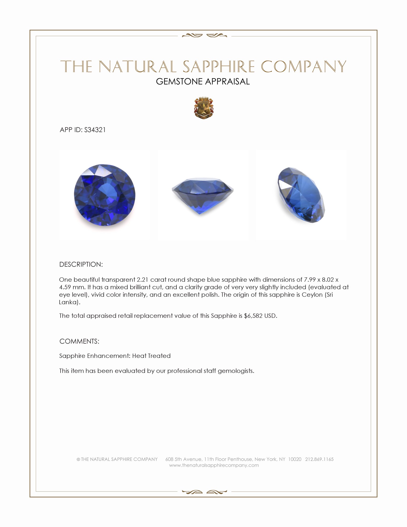 2.21 Ct. Blue Sapphire from Ceylon (Sri Lanka)