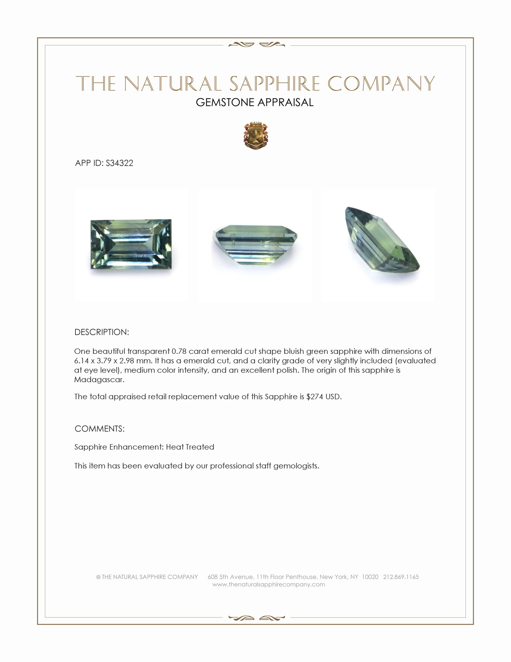 0.78 Ct. Bluish Green Sapphire from Madagascar