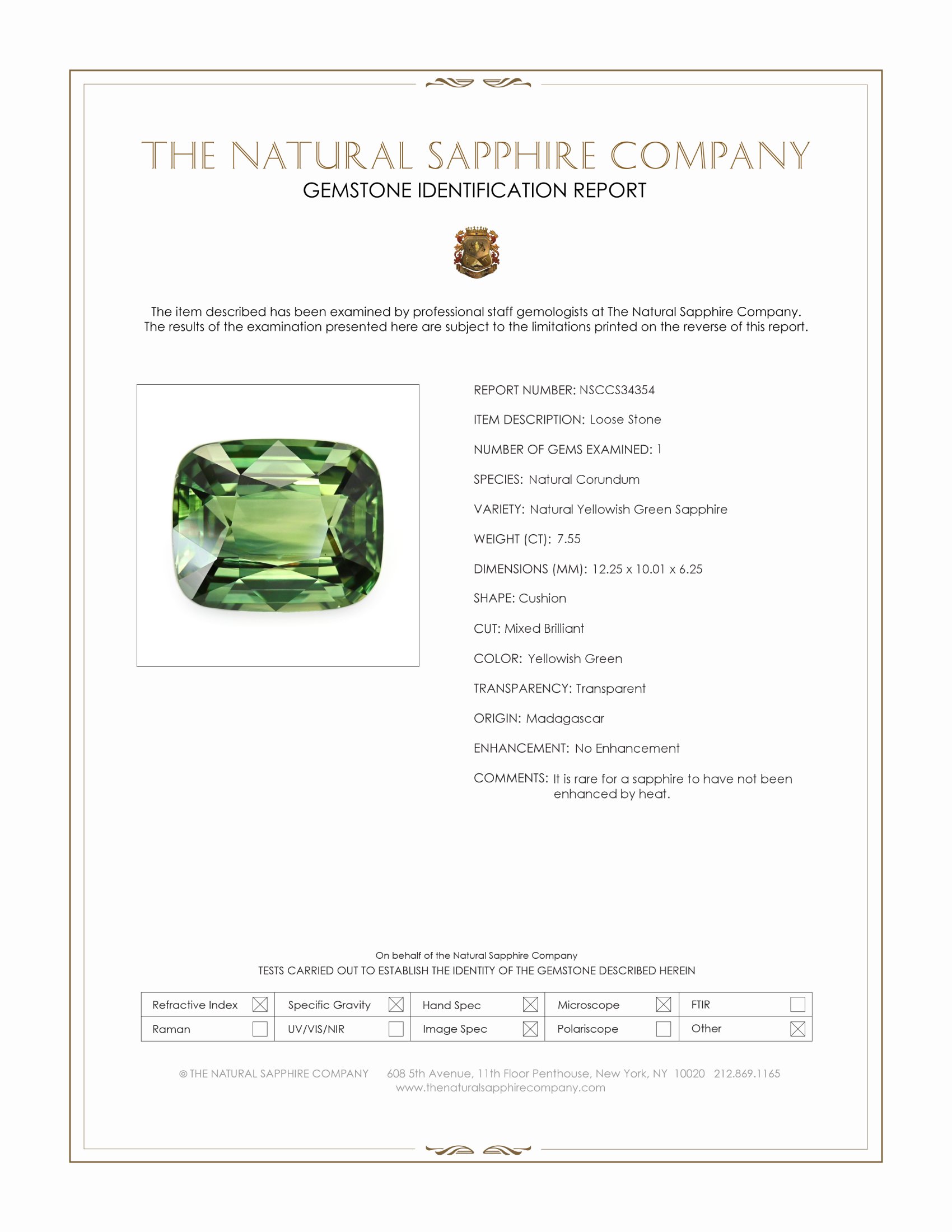 7.55 Ct. Yellowish Green Sapphire from Madagascar