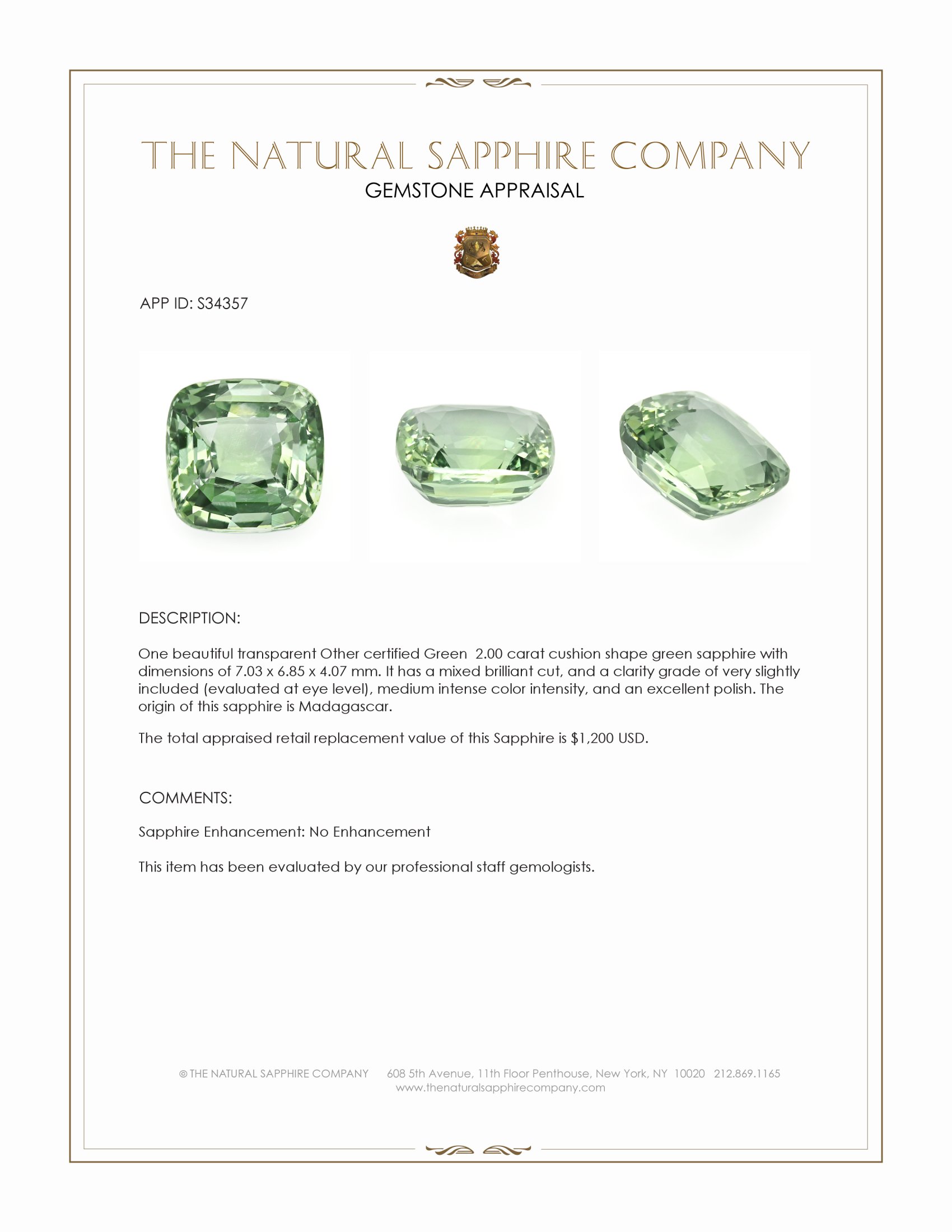 2.00 Ct. Green Sapphire from Madagascar