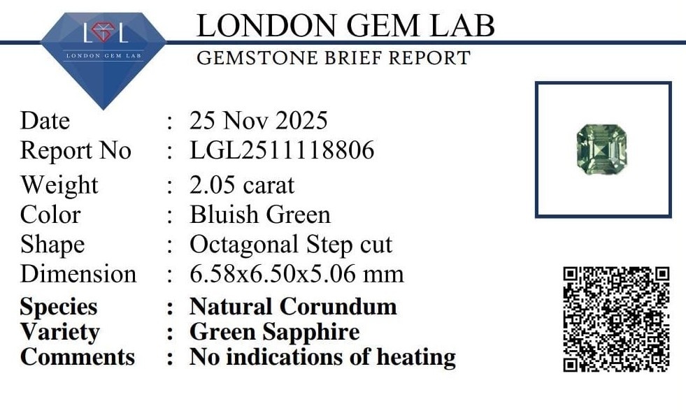 2.05 Ct. Bluish Green Sapphire from Madagascar