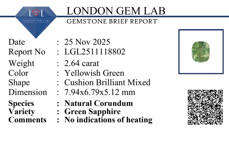 2.64 Ct. Yellowish Green Sapphire from Madagascar