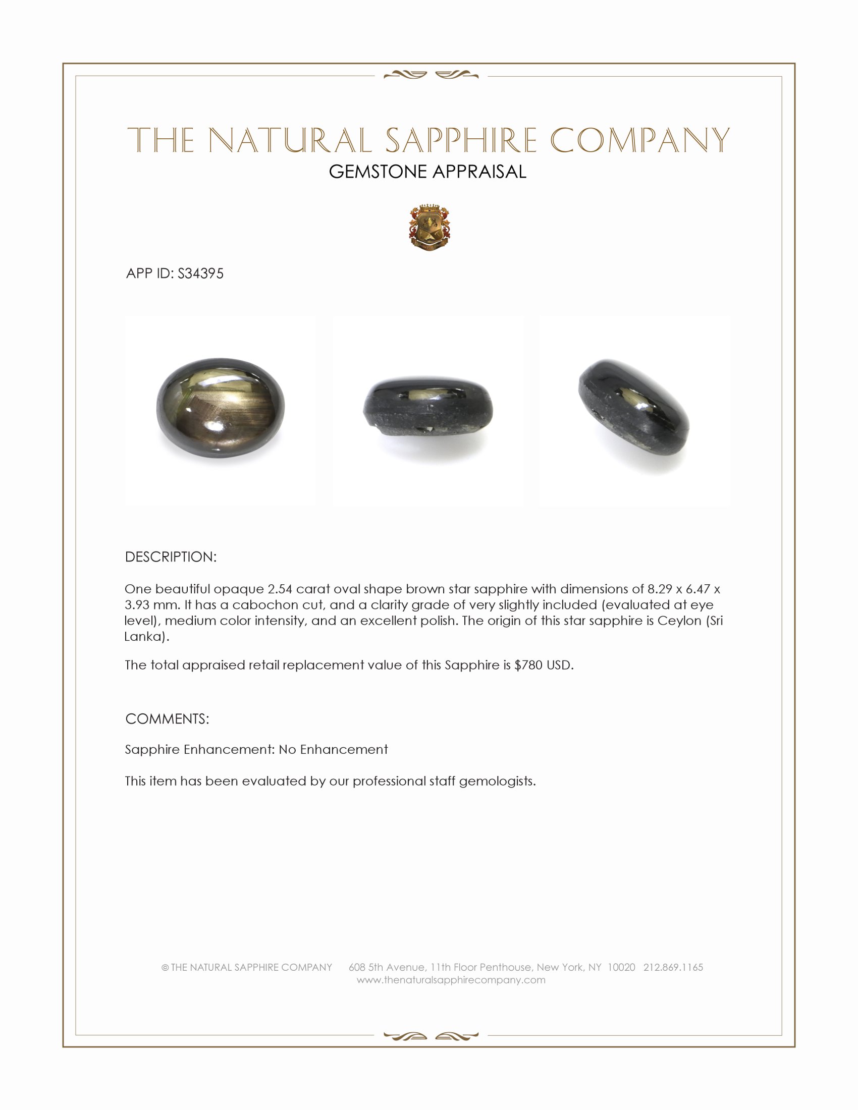 2.54 Ct. Brown Star Sapphire from Ceylon (Sri Lanka)