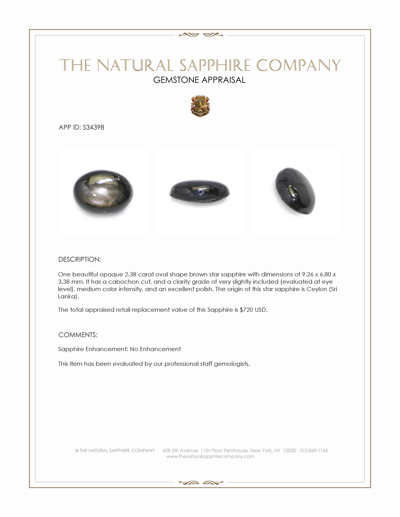 2.38 Ct. Brown Star Sapphire from Ceylon (Sri Lanka)