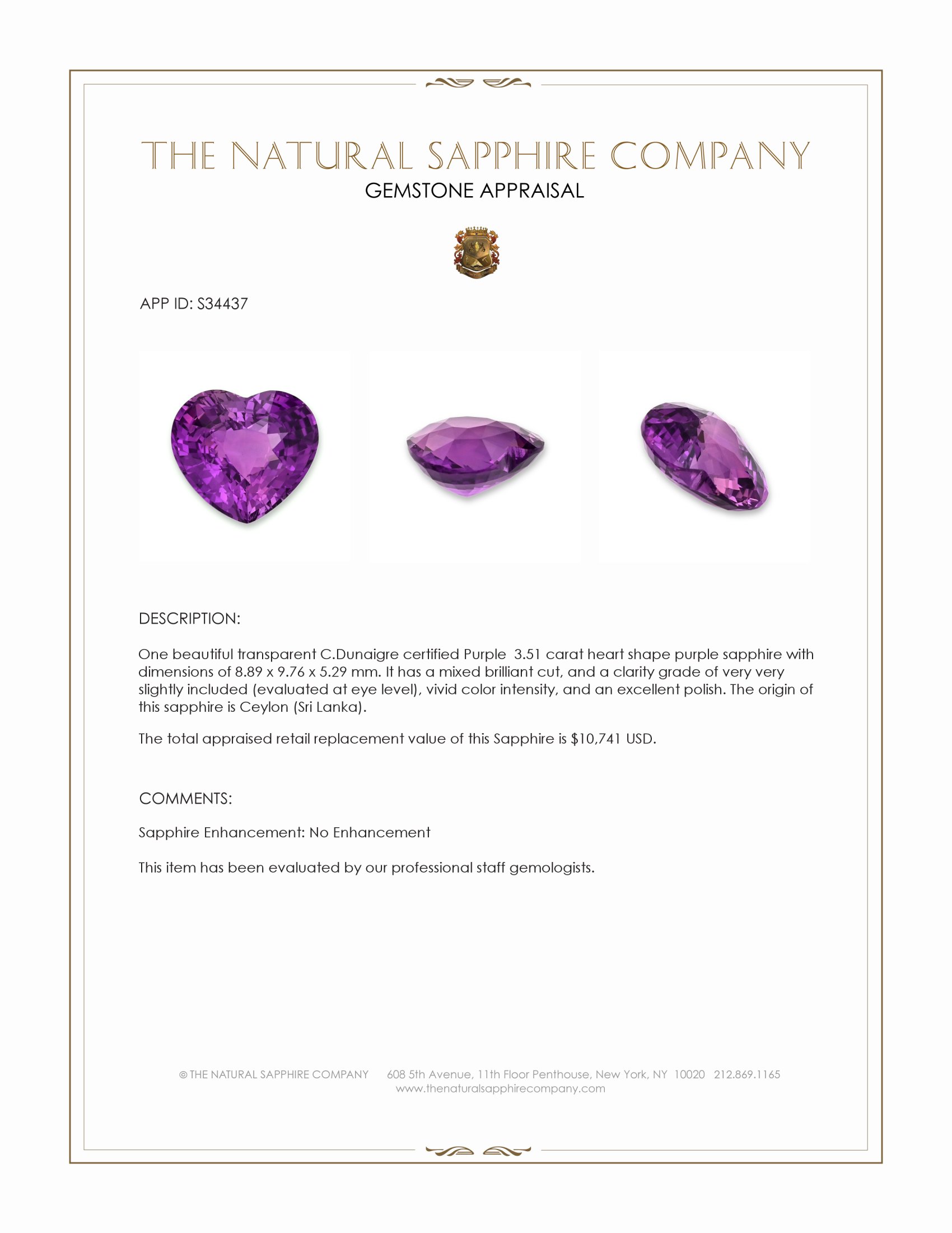 3.51 Ct. Purple Sapphire from Ceylon (Sri Lanka)