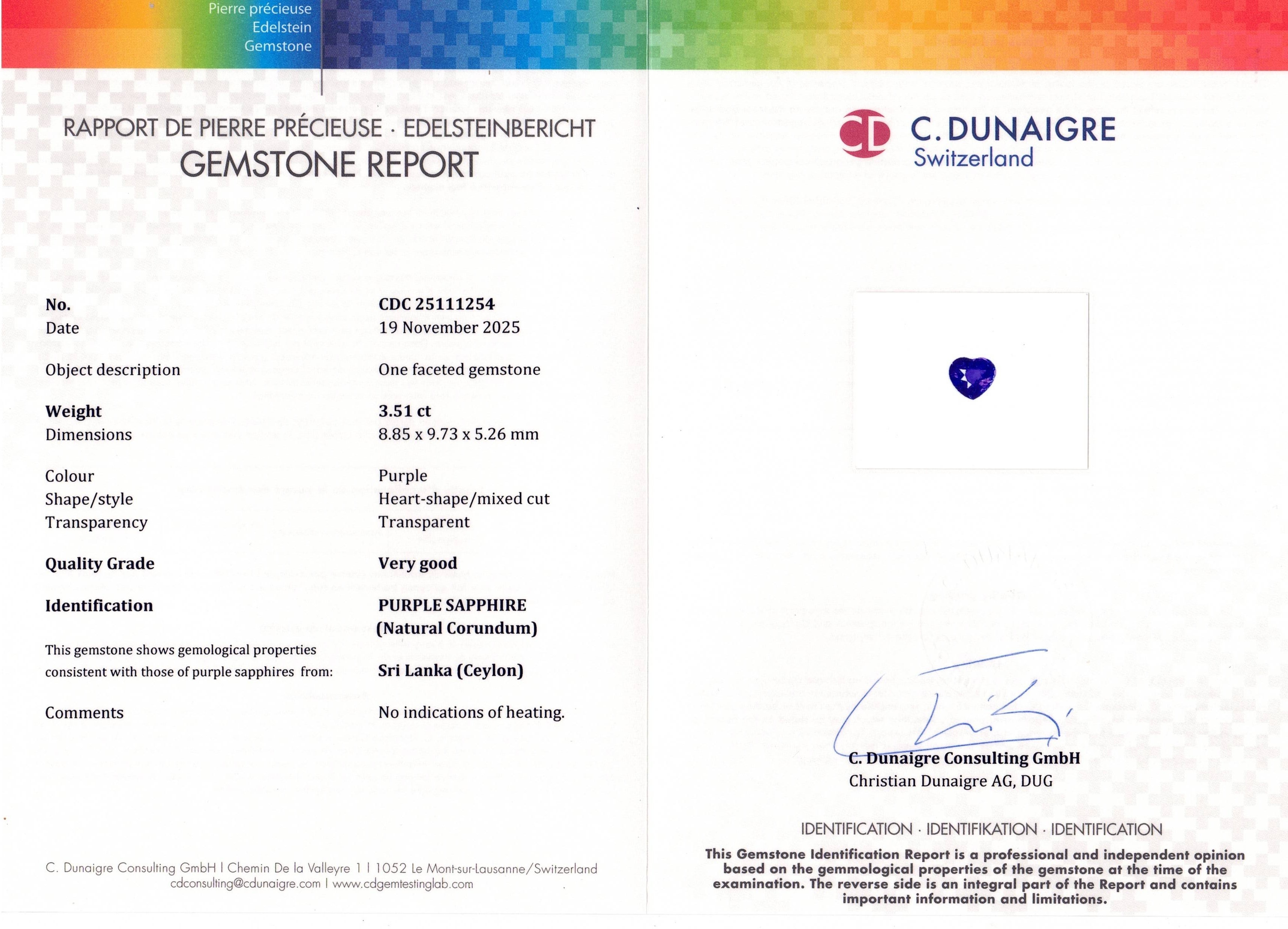 3.51 Ct. Purple Sapphire from Ceylon (Sri Lanka)