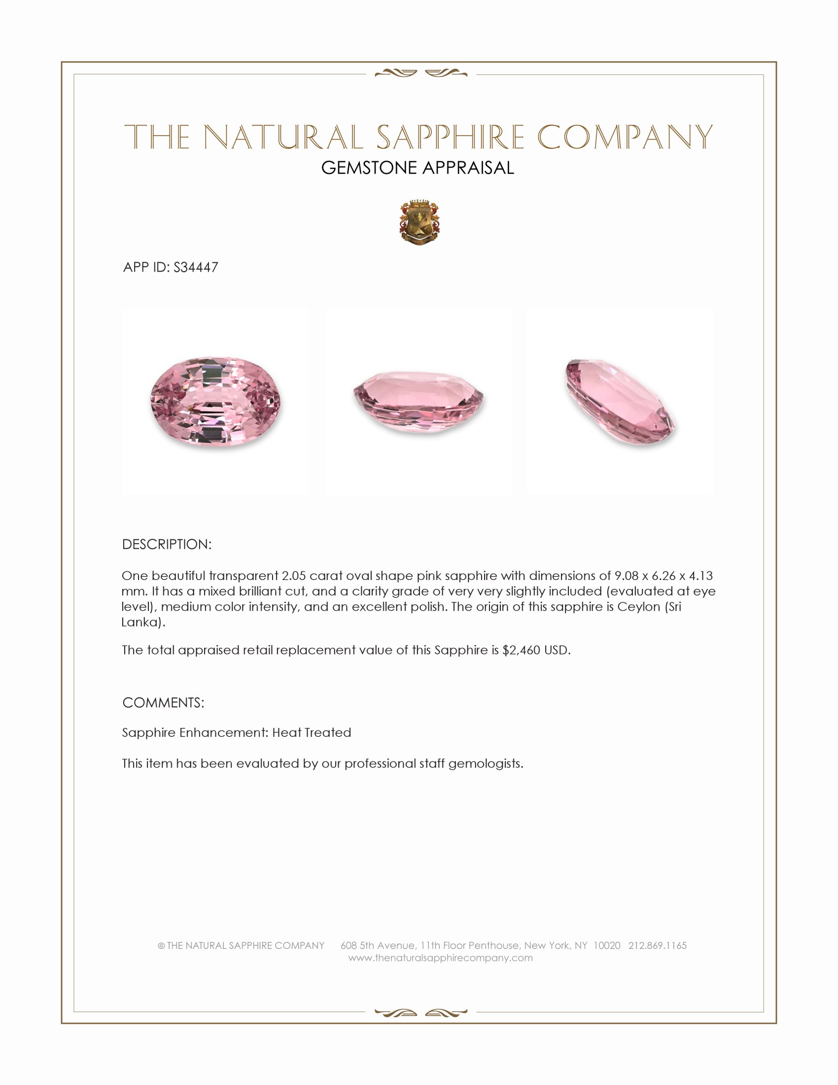 2.05 Ct. Pink Sapphire from Ceylon (Sri Lanka)