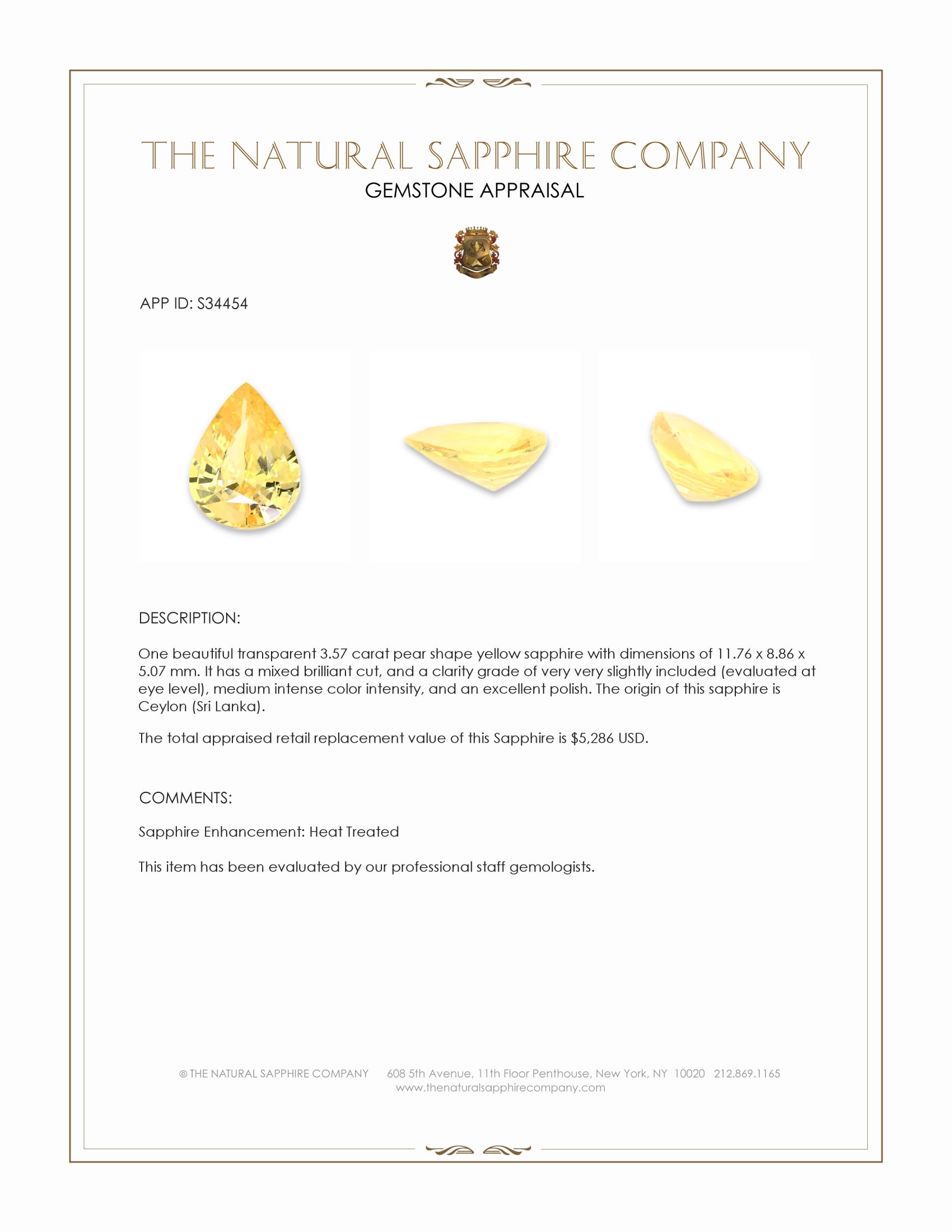 3.57 Ct. Yellow Sapphire from Ceylon (Sri Lanka)