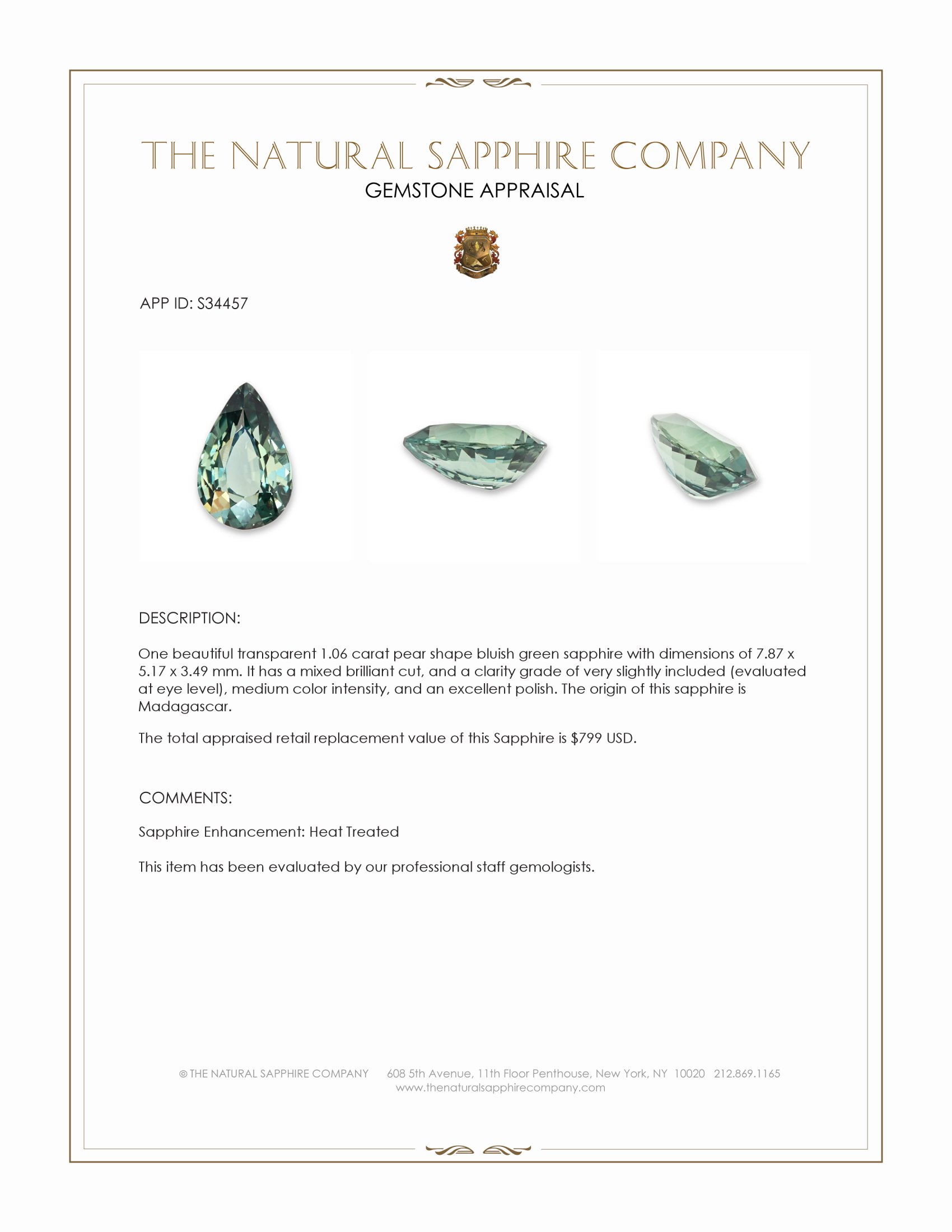1.06 Ct. Bluish Green Sapphire from Madagascar