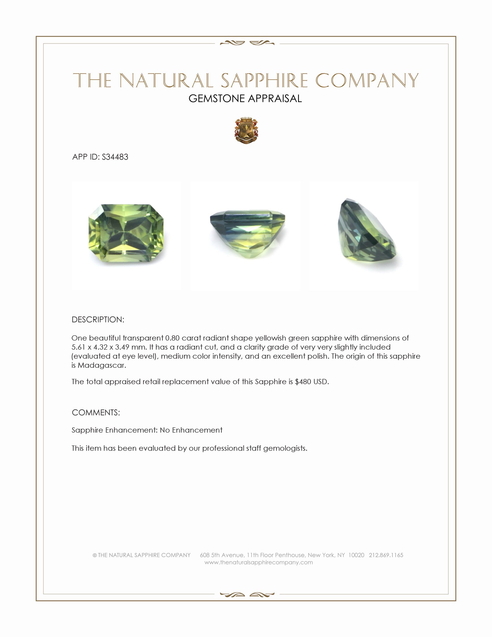 0.80 Ct. Yellowish Green Sapphire from Madagascar