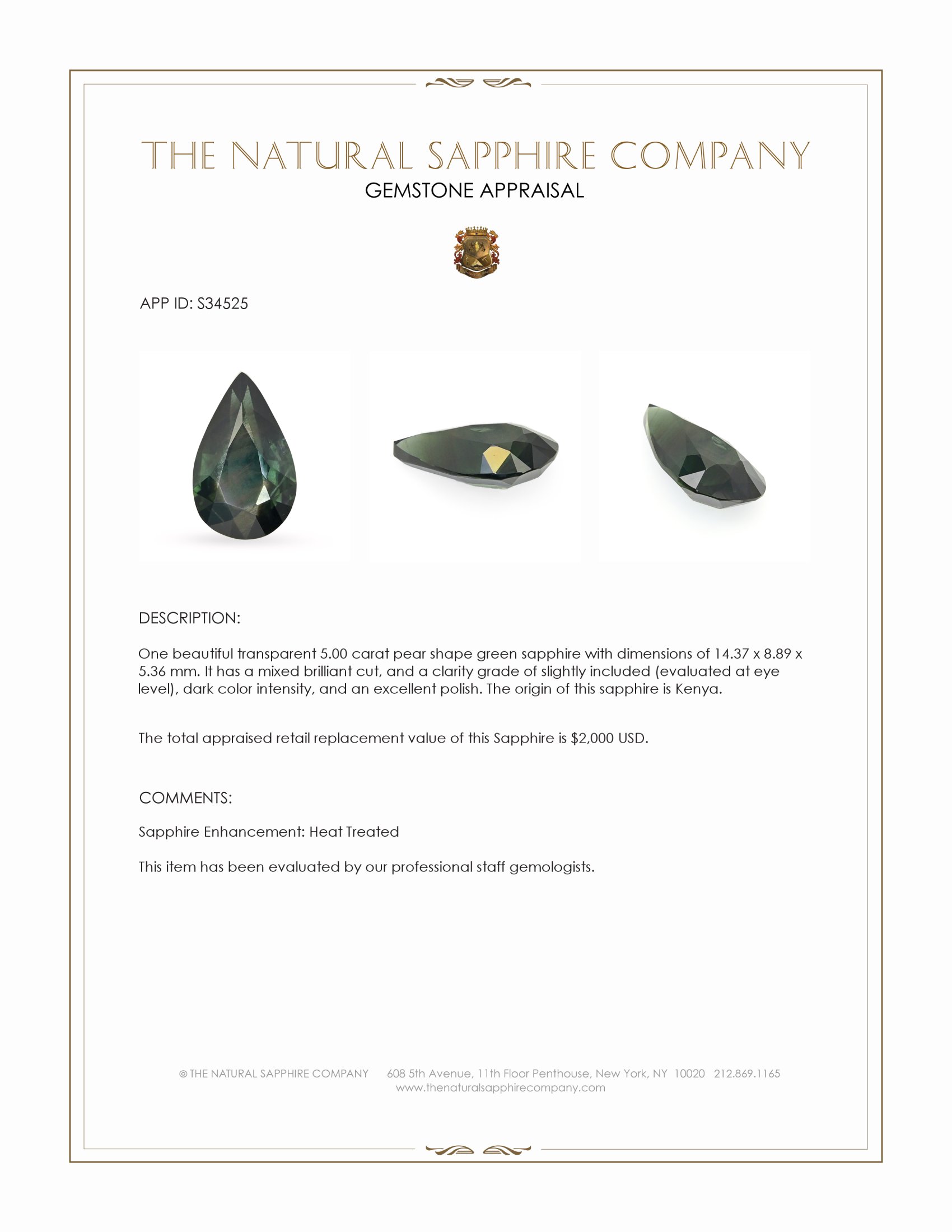 5.00 Ct. Green Sapphire from Kenya