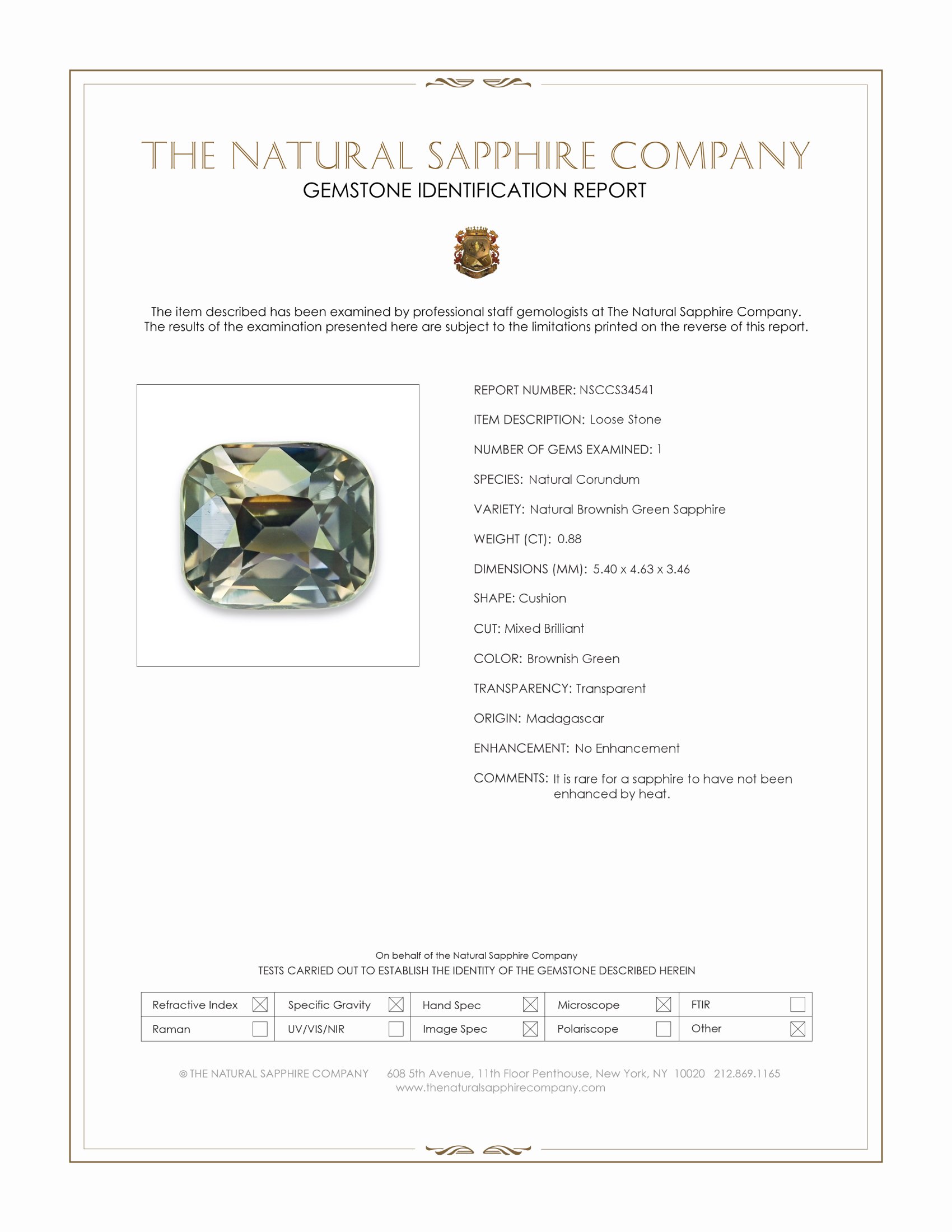 0.88 Ct. Brownish Green Sapphire from Madagascar