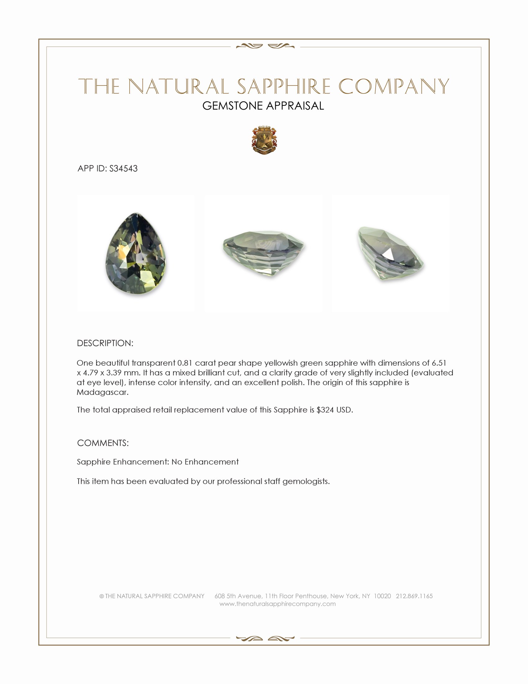 0.81 Ct. Yellowish Green Sapphire from Madagascar