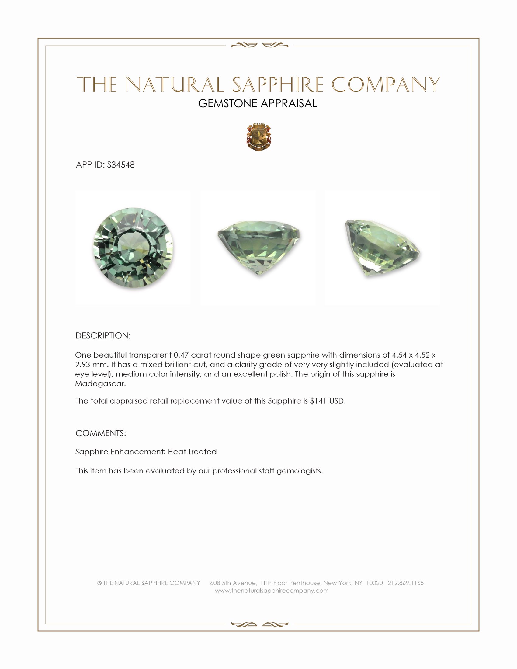 0.47 Ct. Green Sapphire from Madagascar