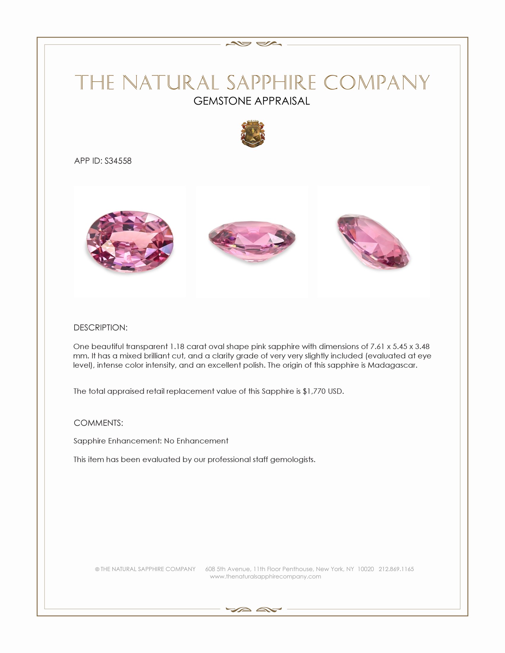 1.18 Ct. Pink Sapphire from Madagascar