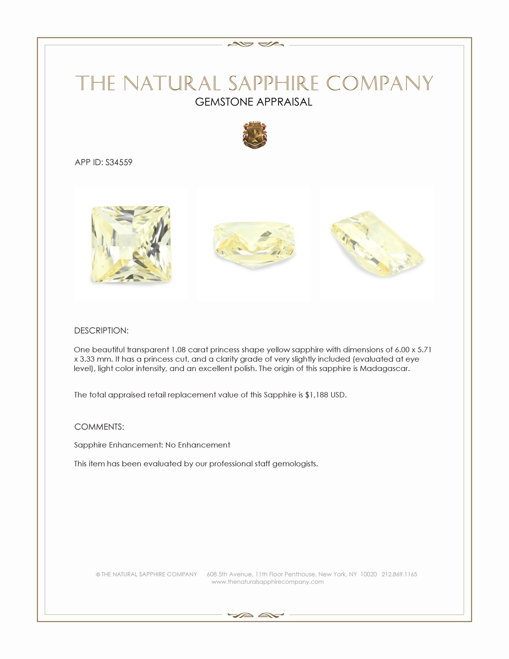 1.08 Ct. Yellow Sapphire from Madagascar