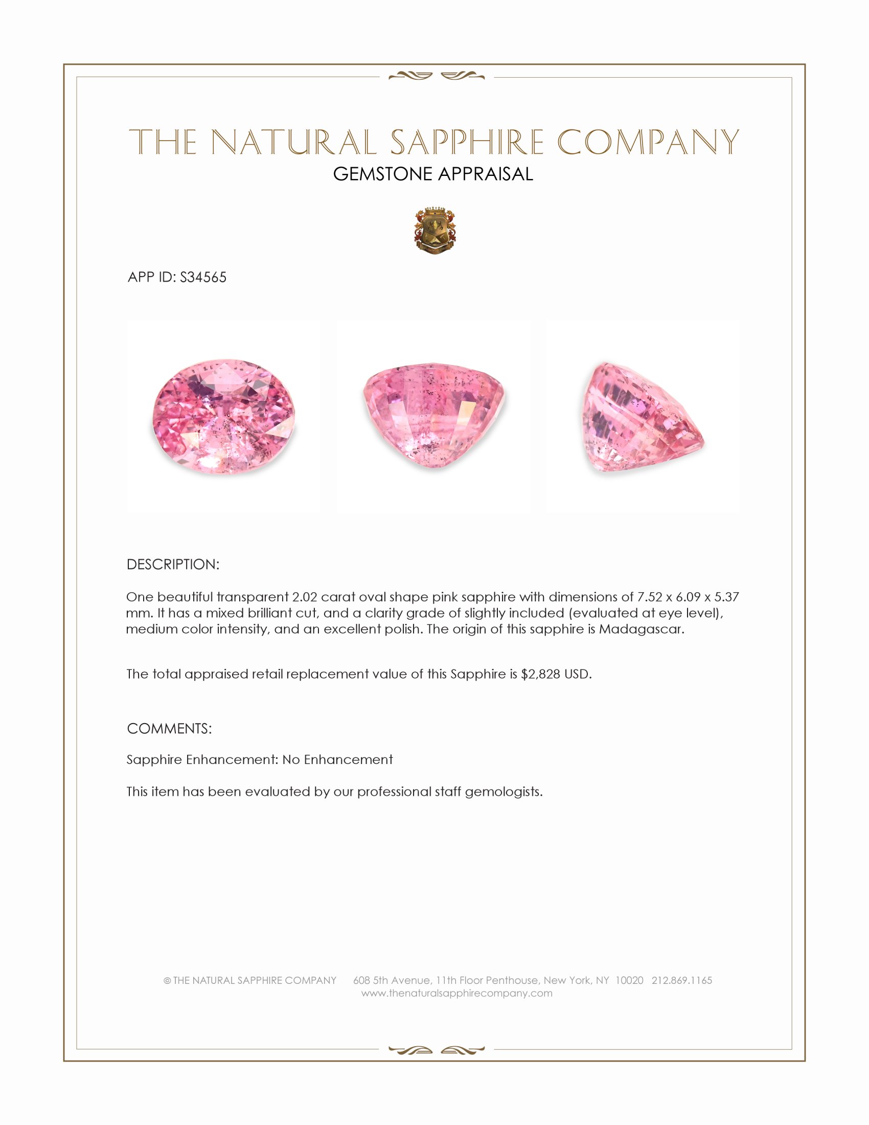 2.02 Ct. Pink Sapphire from Madagascar