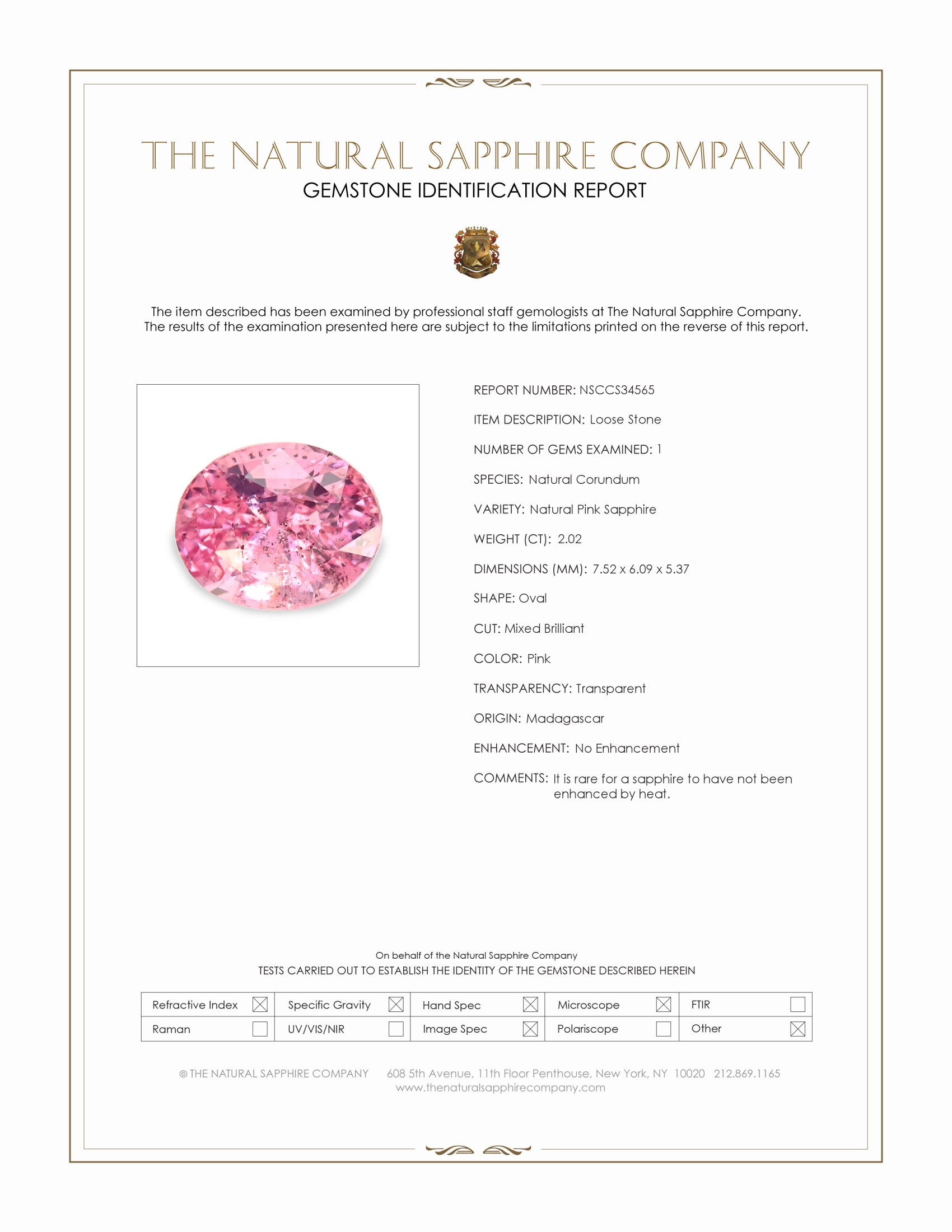 2.02 Ct. Pink Sapphire from Madagascar