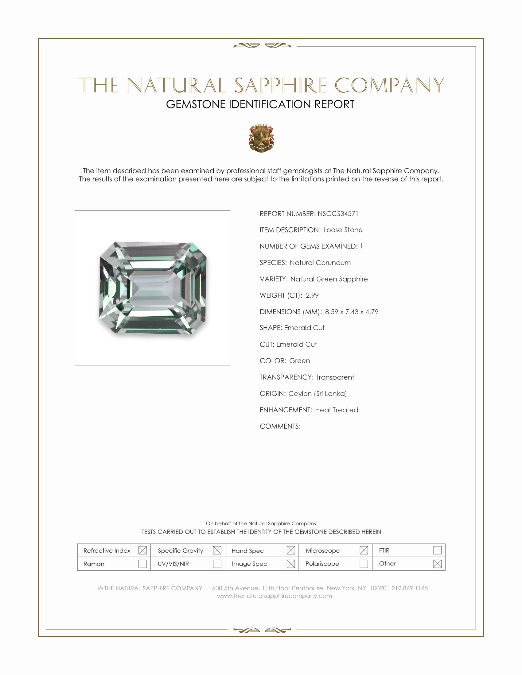 2.99 Ct. Green Sapphire from Ceylon (Sri Lanka)