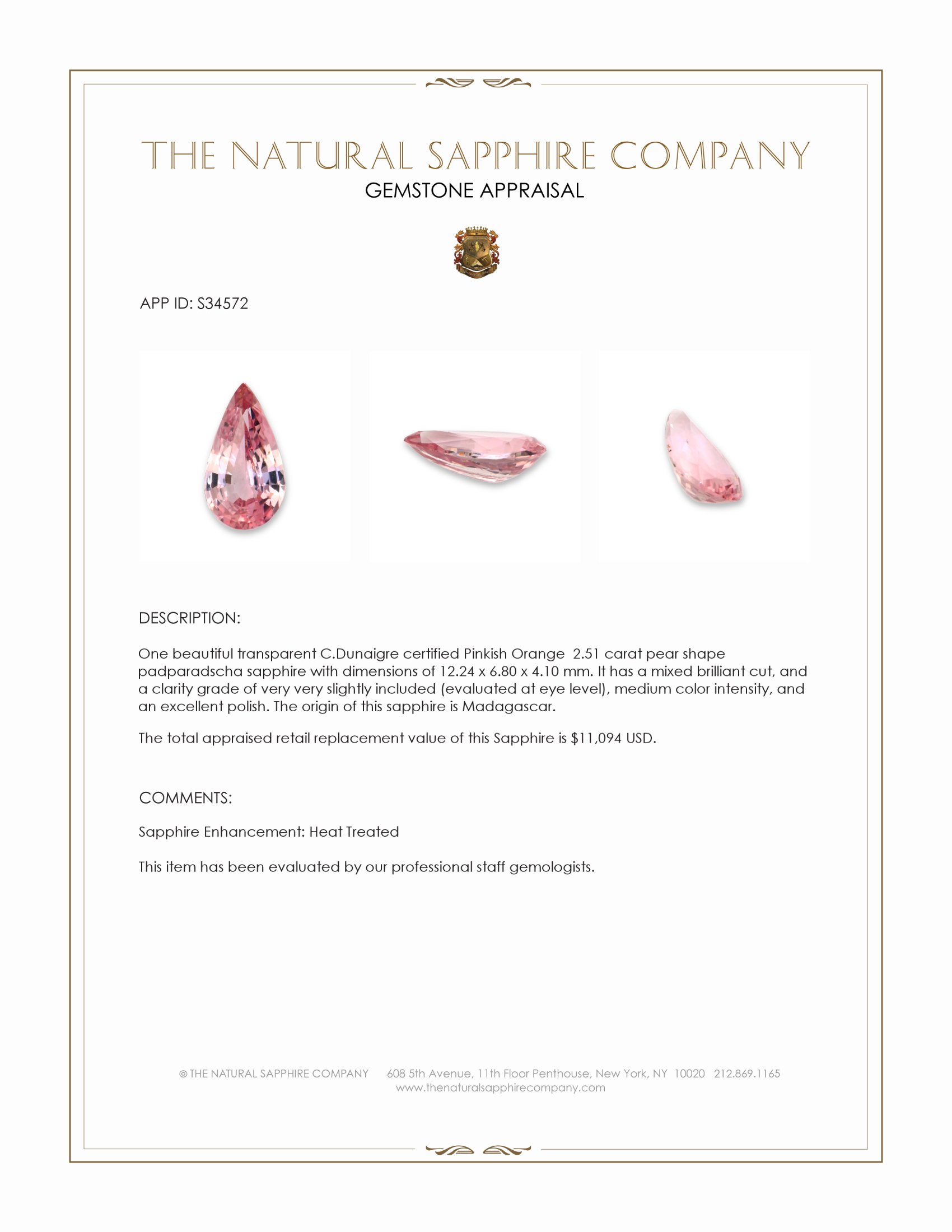 2.51 Ct. Padparadscha Sapphire from Madagascar