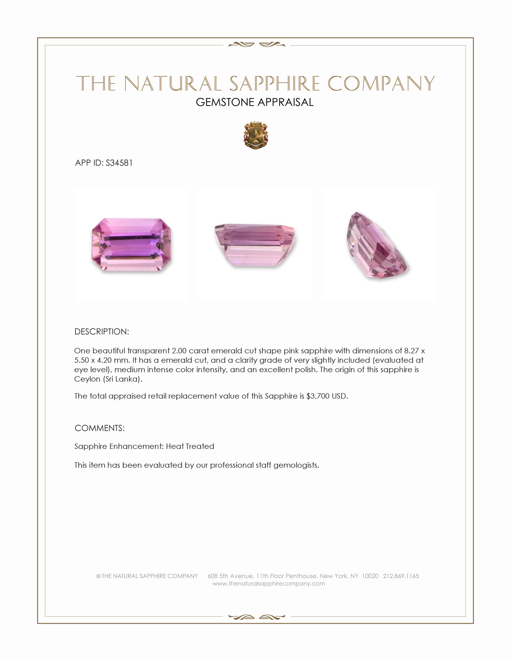 2.00 Ct. Purplish Pink Sapphire from Ceylon (Sri Lanka)