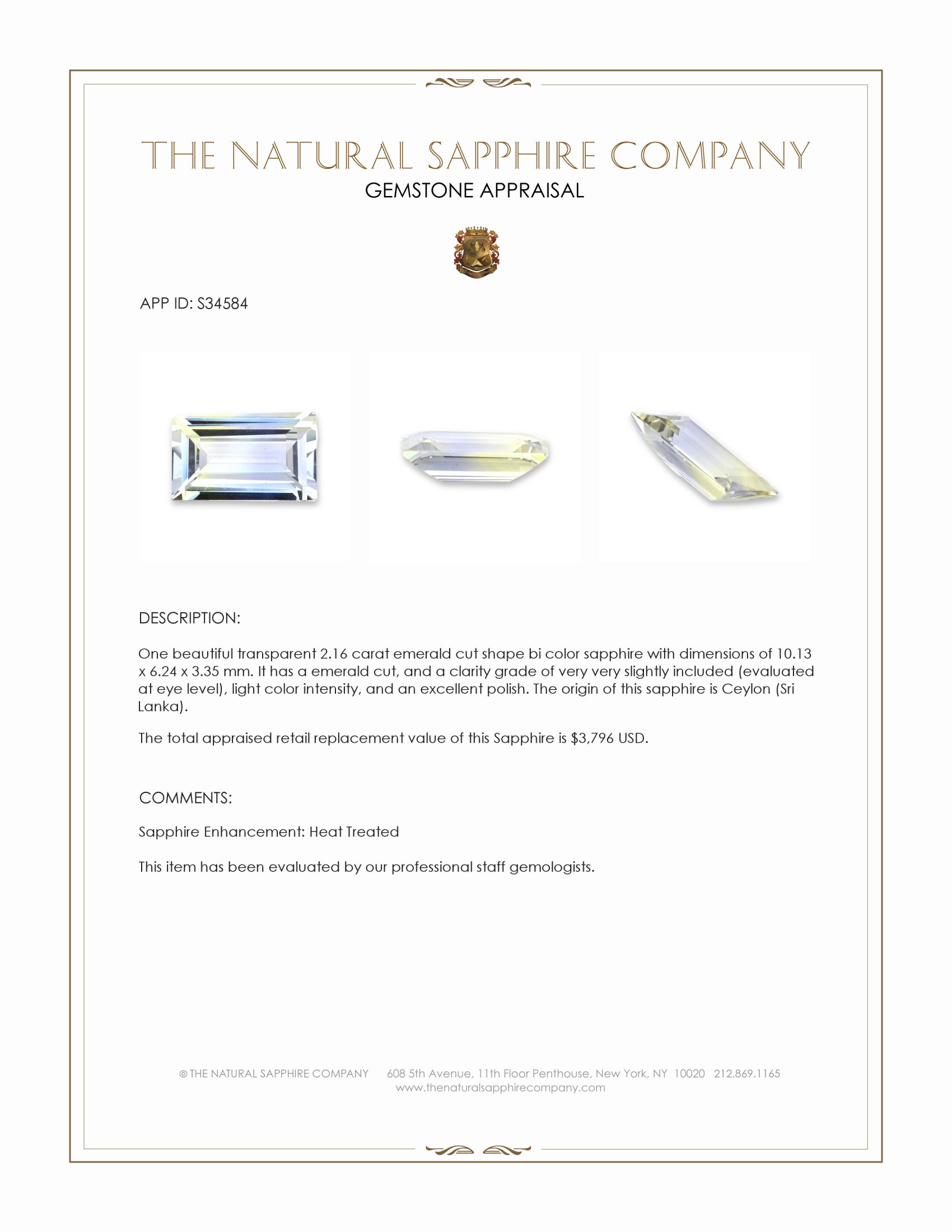 2.16 Ct. Bi Color Sapphire from Ceylon (Sri Lanka)