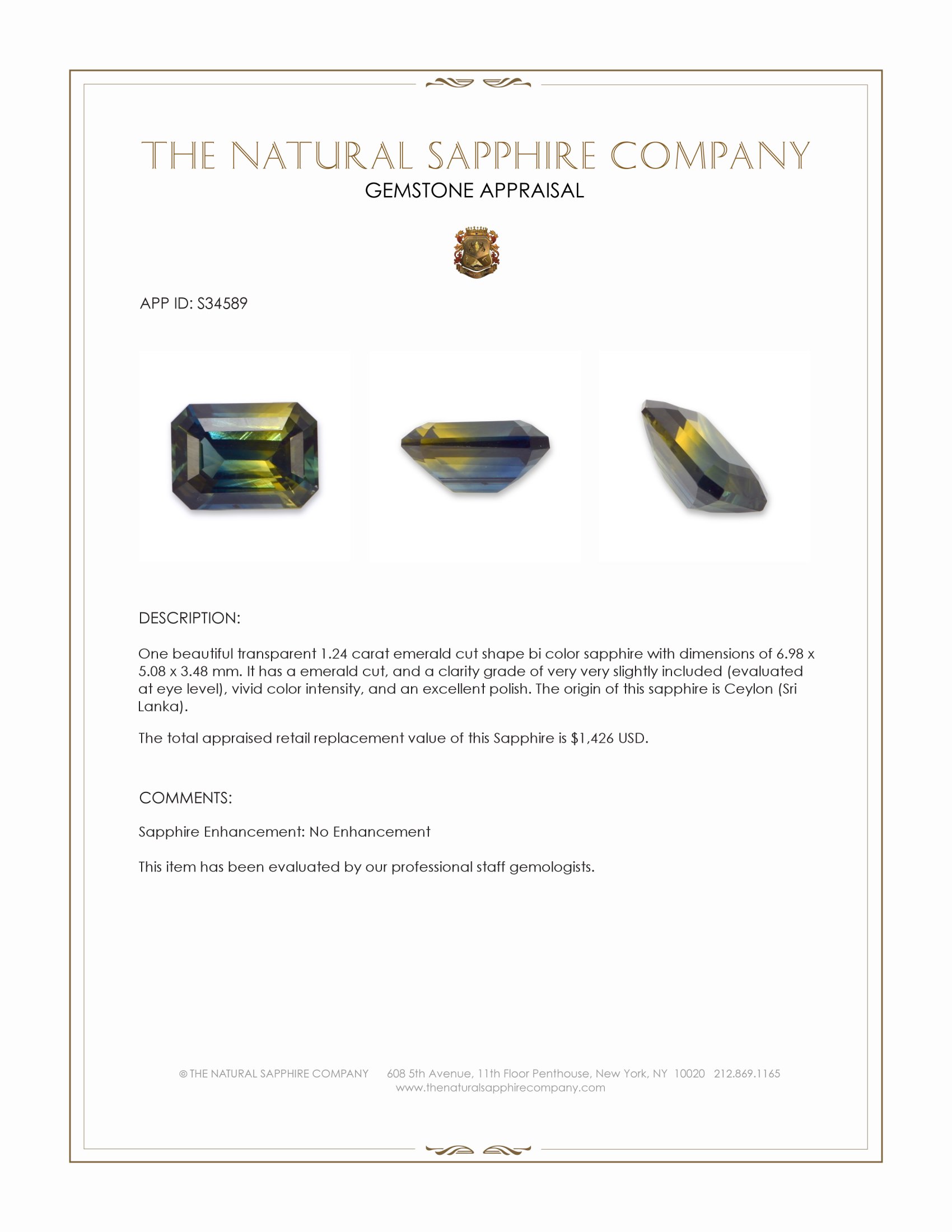 1.24 Ct. Bi Color / Parti Sapphire from Ceylon (Sri Lanka)