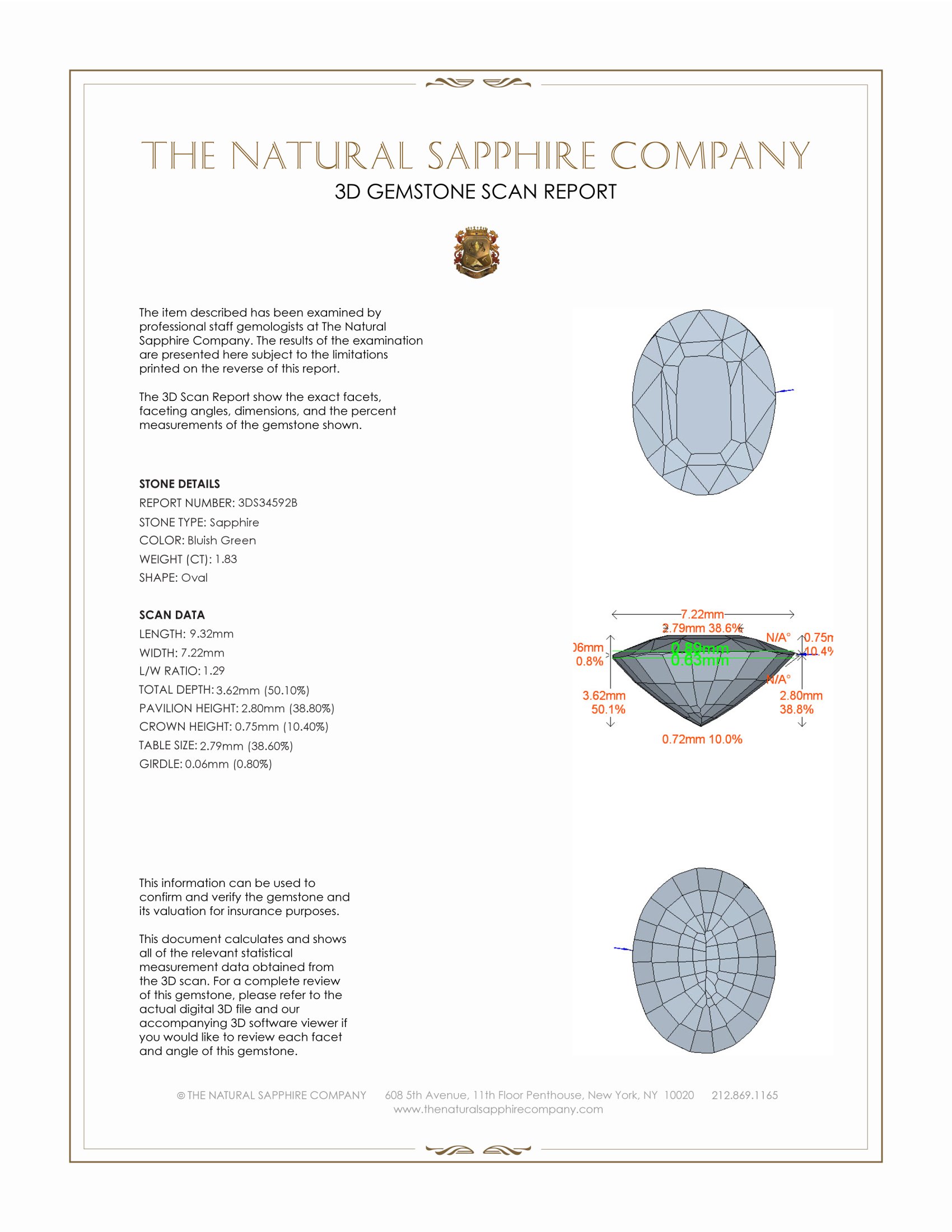 1.83 Ct. Bluish Green Sapphire from Ceylon (Sri Lanka)