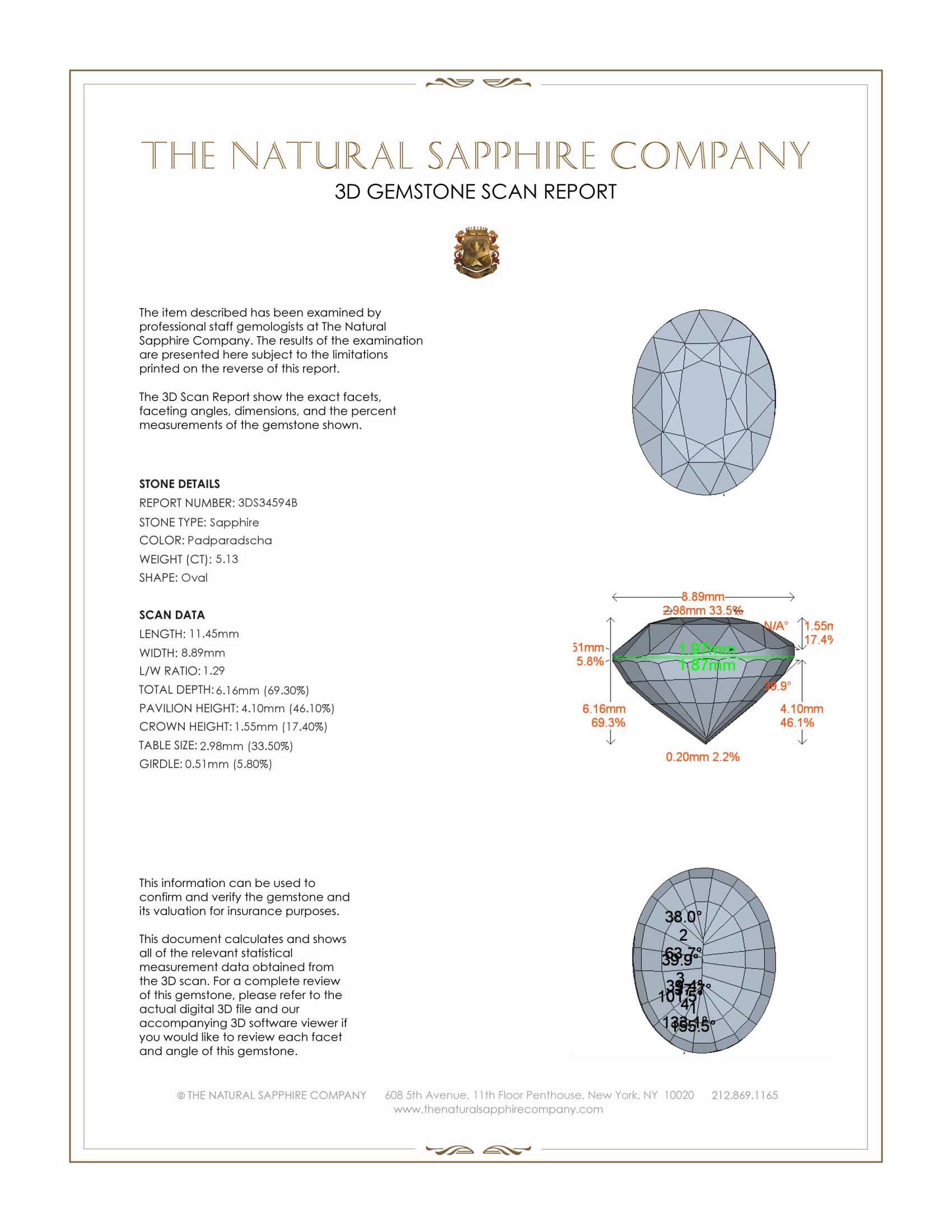 5.13 Ct. Padparadscha Sapphire from Ceylon (Sri Lanka)