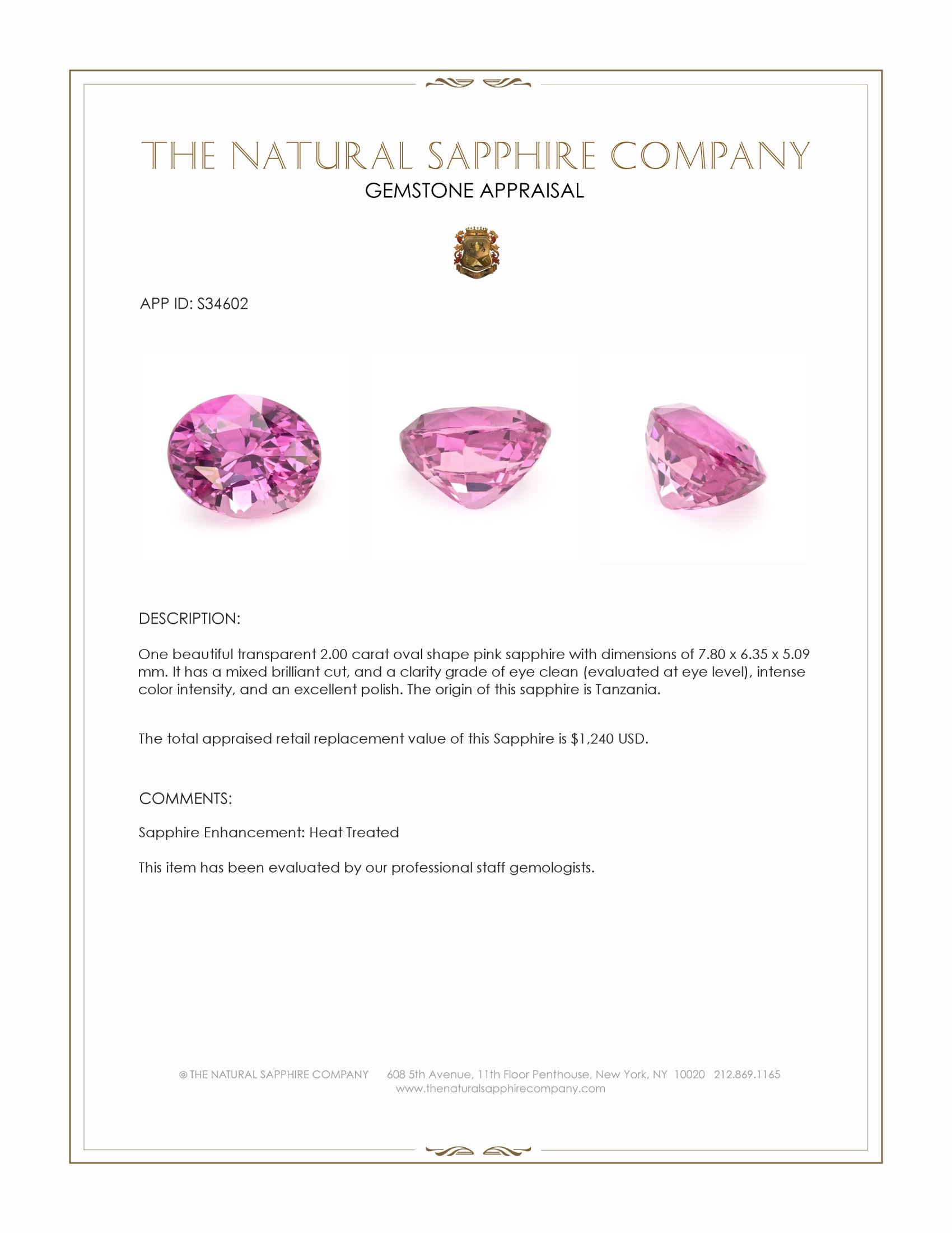 2.00 Ct. Pink Sapphire from Tanzania