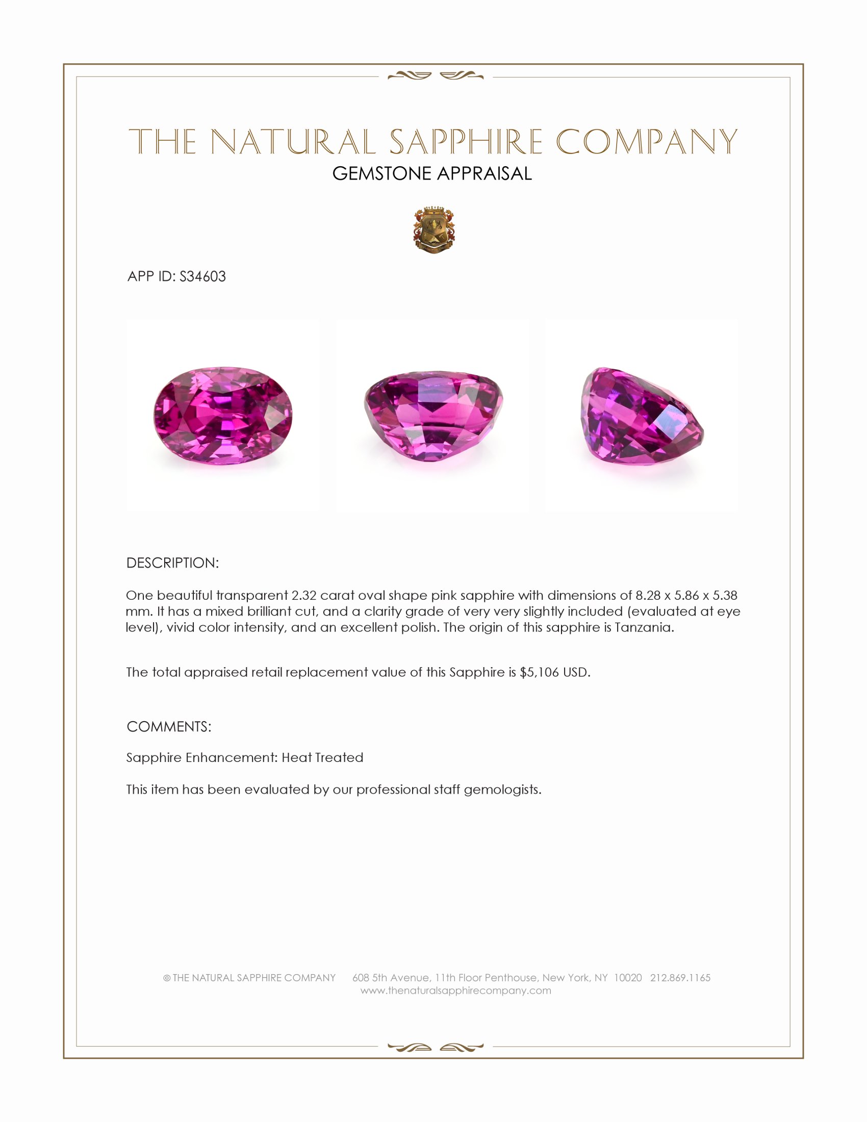 2.32 Ct. Pink Sapphire from Tanzania