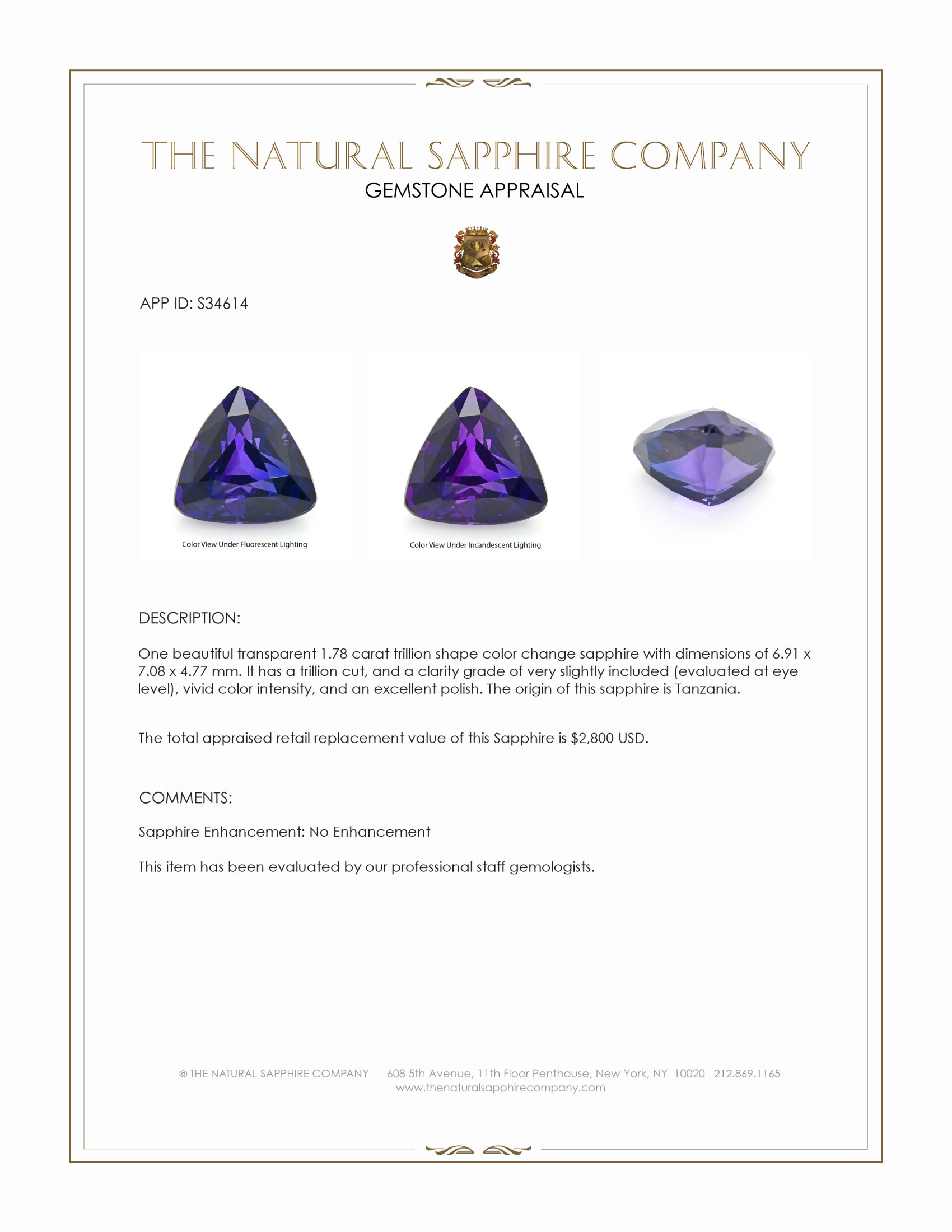 1.78 Ct. Color Change Sapphire from Tanzania