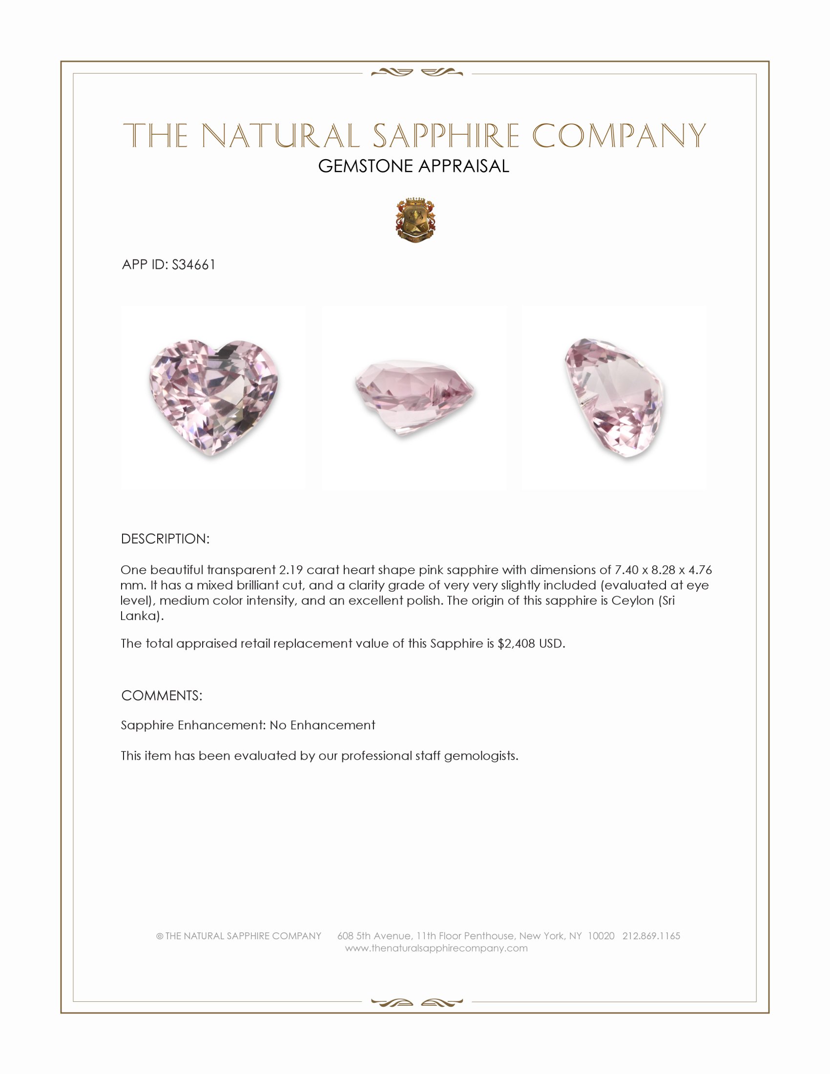 2.19 Ct. Pink Sapphire from Ceylon (Sri Lanka)