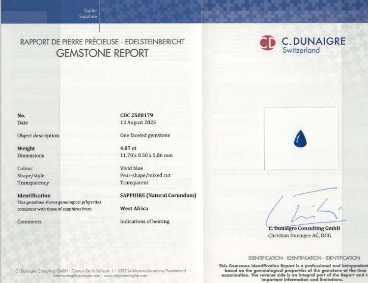 4.07 Ct. Blue Sapphire from West Africa