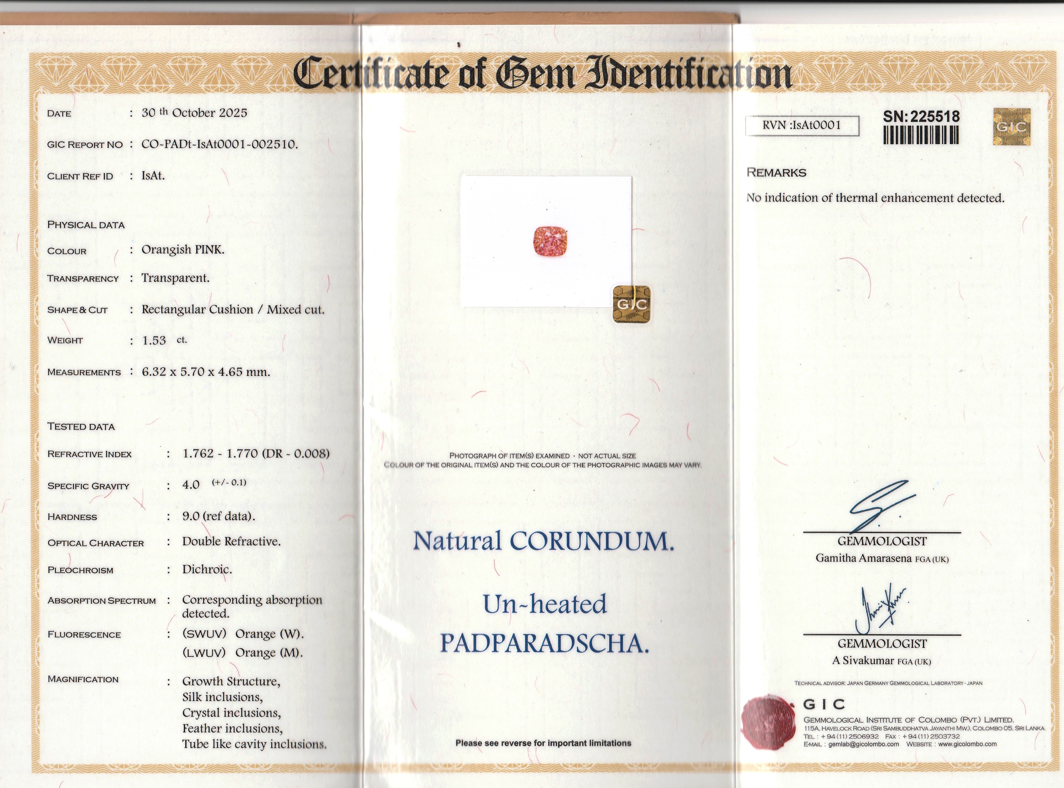 1.53 Ct. Padparadscha Sapphire from Ceylon (Sri Lanka)